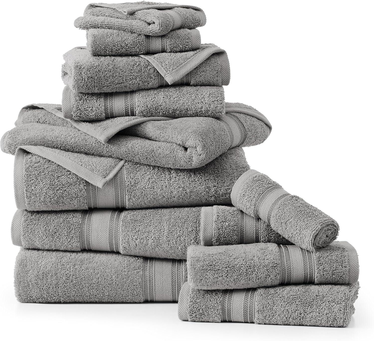 Space Grey 12-Piece Cotton Bath Towel Set