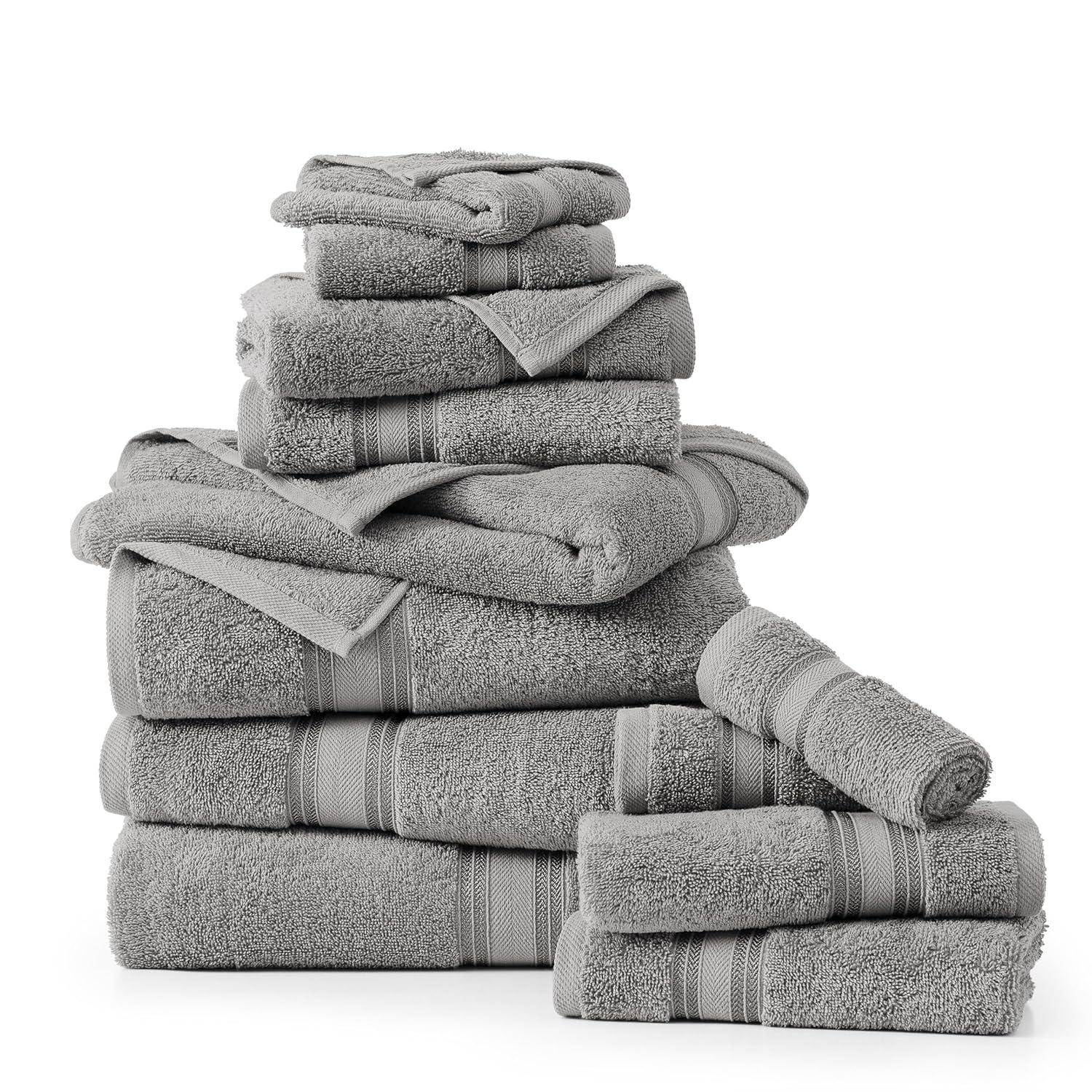 LANE LINEN Luxury Bath Towels Set - 12 Piece, 100% Cotton, Zero Twist, Super Soft & Absorbent, Includes 4 Bath Towels, 4 Hand Towels, 4 Washcloths - White