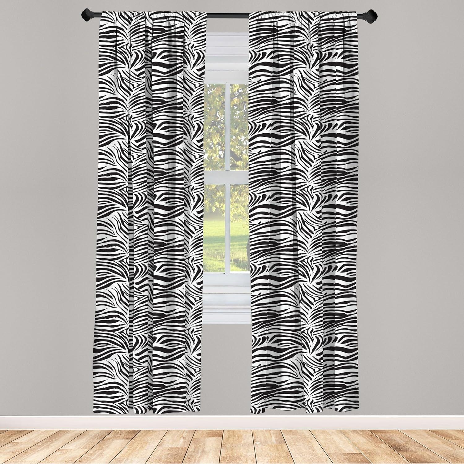 Ambesonne Black White Curtains, Wild Zebra Lines, Pair of 28"x63", Black White