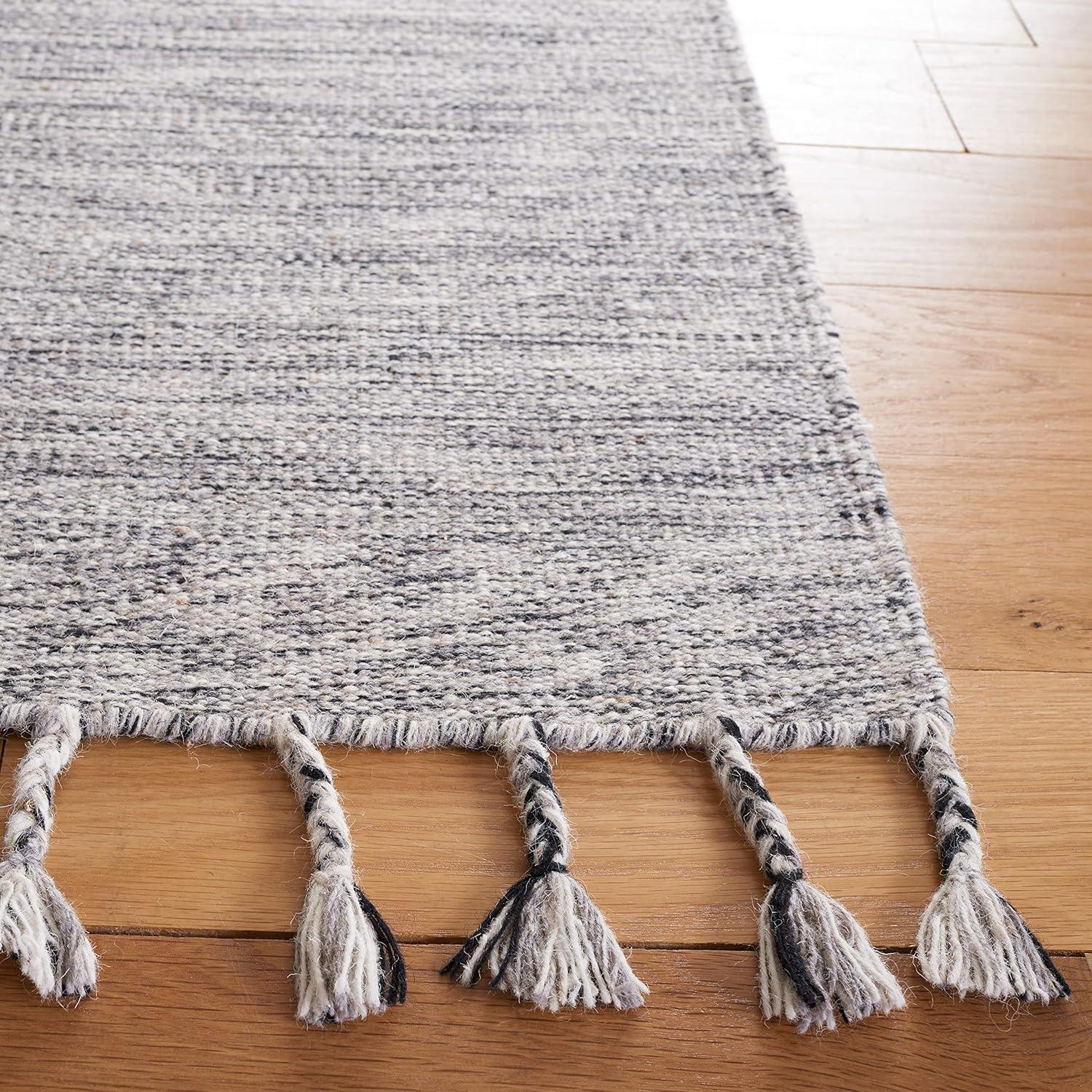 Dhurries DHU801 Hand Loomed Area Rug - Dark Grey/Beige - 5'x8' - Safavieh.