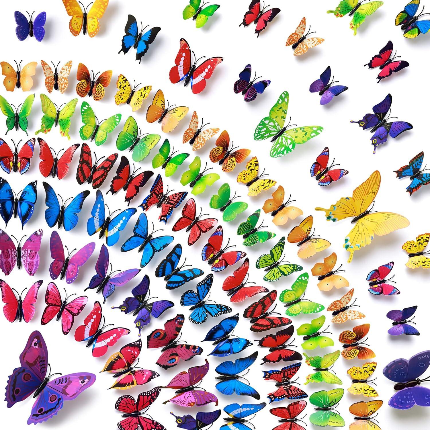 Amaonm 72 Pcs 6 Packages Beautiful 3D Butterfly Wall Decals Removable DIY Home Decorations Art Decor Wall Stickers & Murals for Babys Bedroom Tv Background Living Room (Colorful, Six Color) Colorful