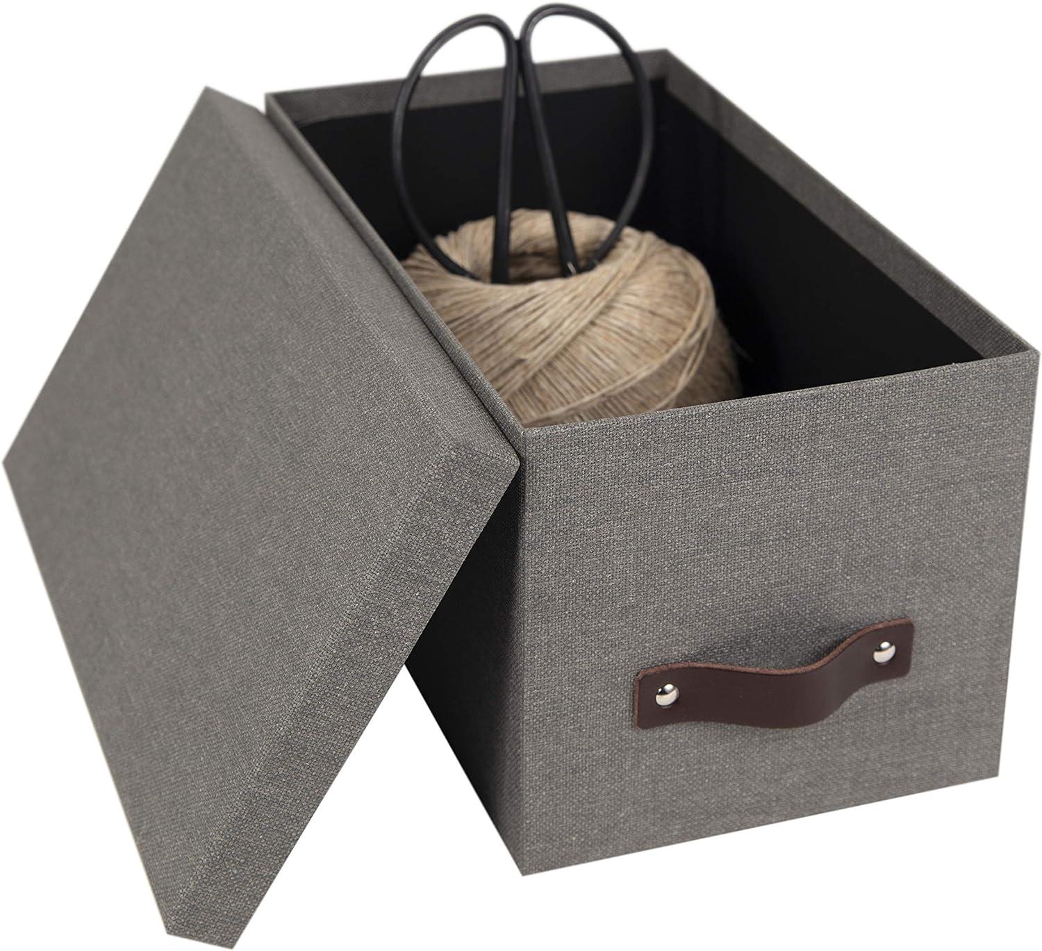 Bigso Silvia Organizational Storage Box with Leather Handle for Shelves and Stacks Easily - Durable and Decorative Storage Boxes with Lids - 5.9 in x 6.5 in x 11.6 in - Gray