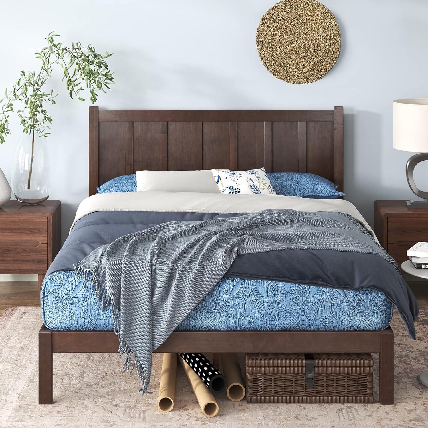 Adrian Queen Pine Wood Platform Bed with Headboard