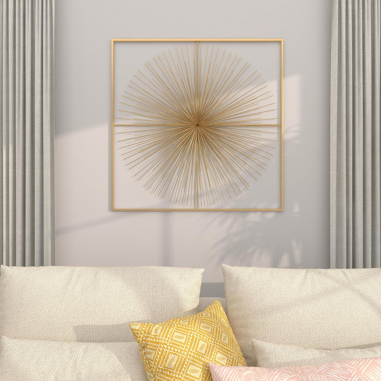 Metal Starburst Handmade Large 3D Wall Decor with Gold Frame Gold - CosmoLiving by Cosmopolitan