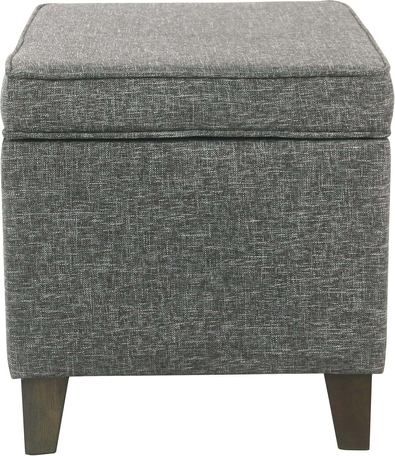 Slate Gray Heathered Tweed Medium Storage Ottoman with Walnut Legs