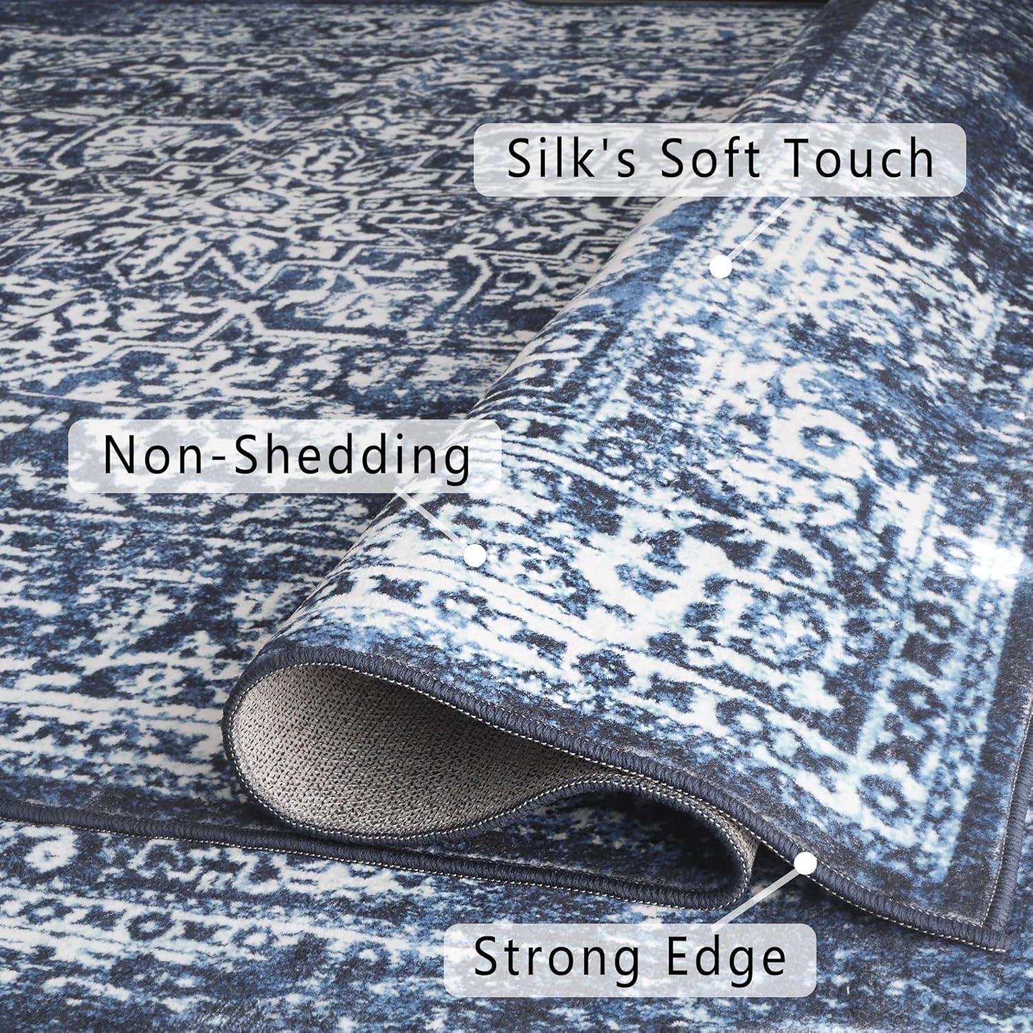 Rugs.com Oregon Collection Rug – 6' x 9' Blue Low-Pile Rug Perfect For Living Rooms, Large Dining Rooms, Open Floorplans