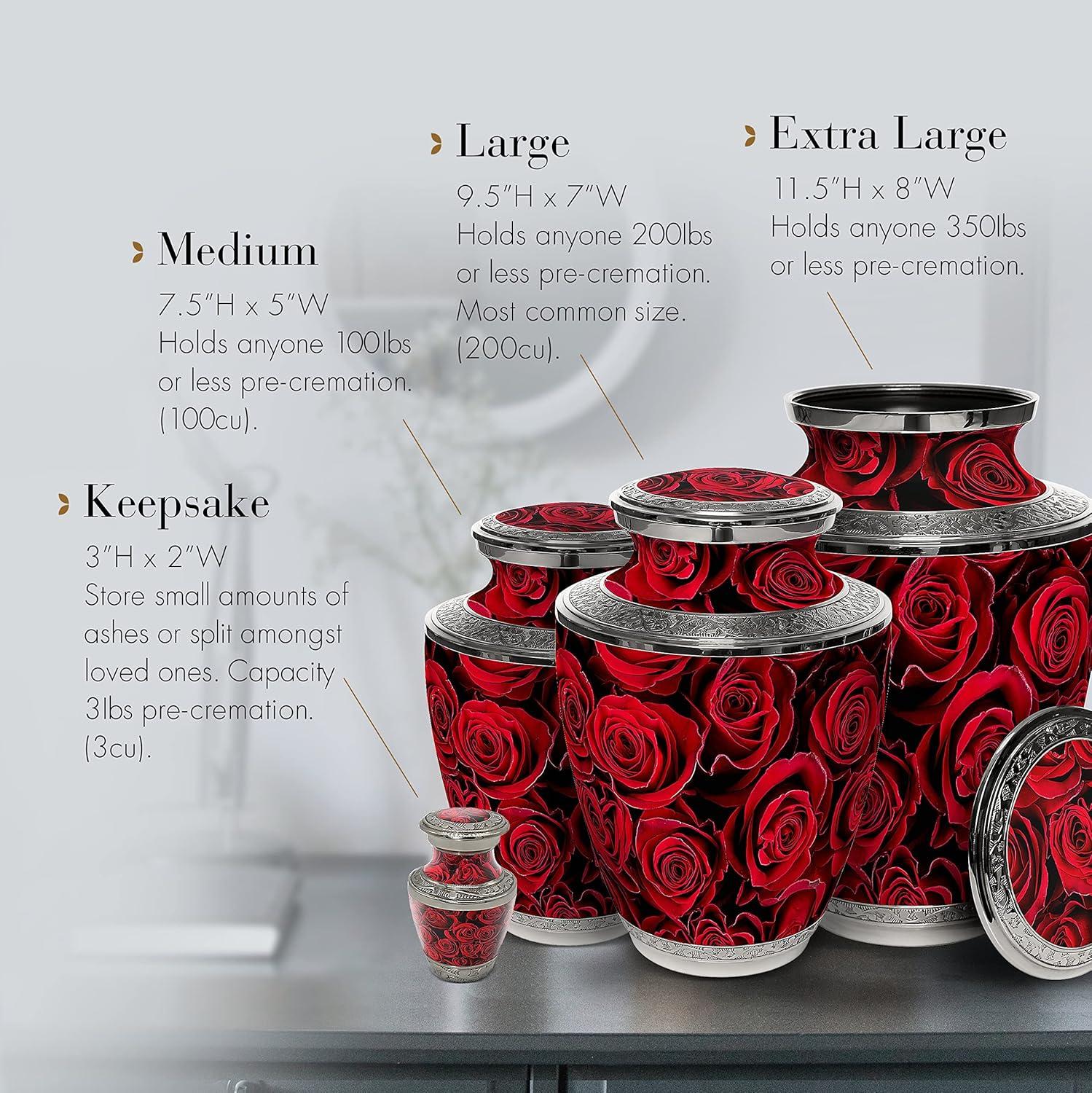Crimson Rose Urns for Cremation Ashes Large Urn XL or Small Keepsake Urns for Adult Cremation Ashes & Urns for Human Ashes for Home or Burial Cremation Urns Extra Large
