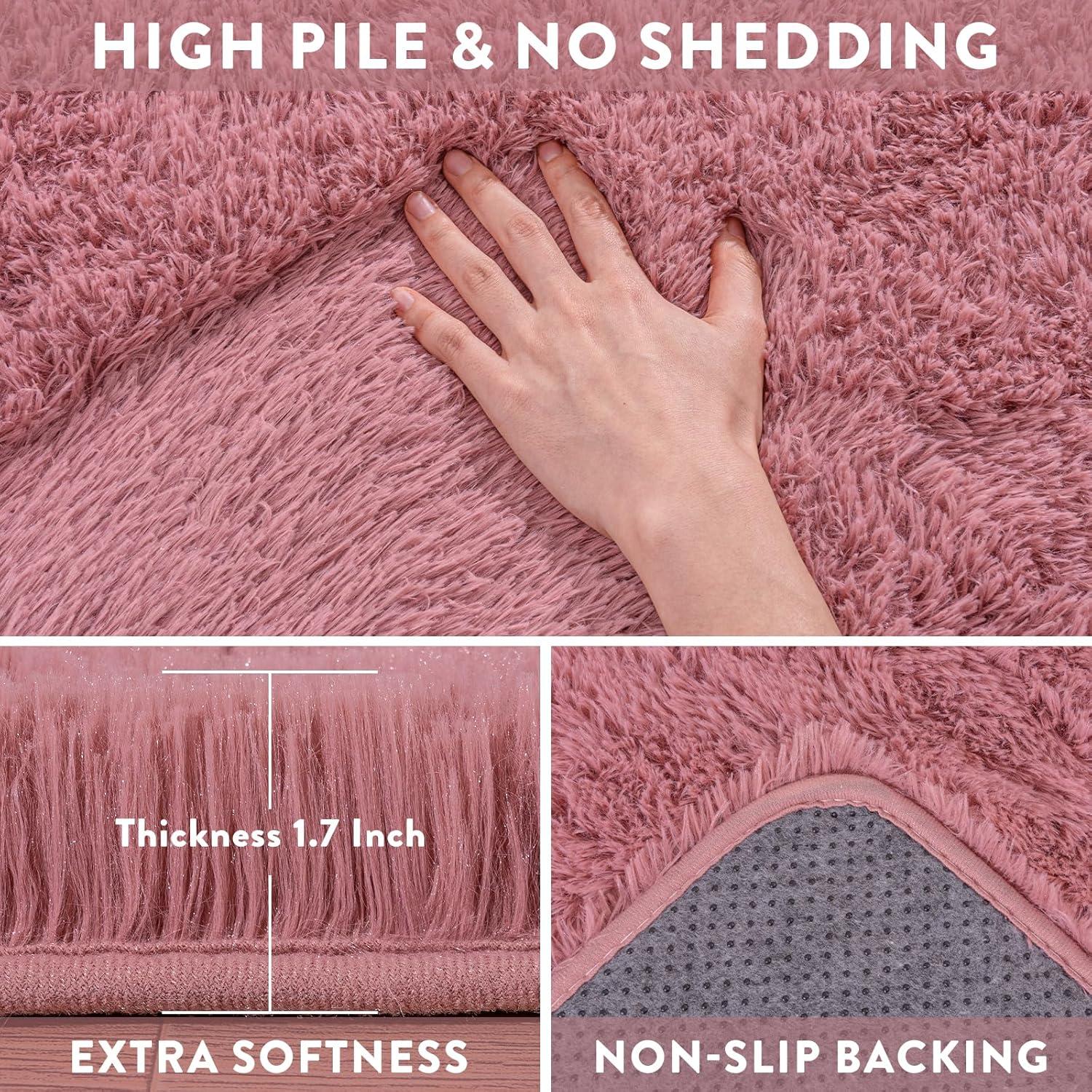 Large Shag Rug 6 x 9 for Living Room, Fluffy Blush Pink Area Rug for Girls Kids Bedroom, Soft Fuzzy Plush Throw Carpet, Non Slip Modern Indoor Shaggy Rug for Home Decor Aesthetic