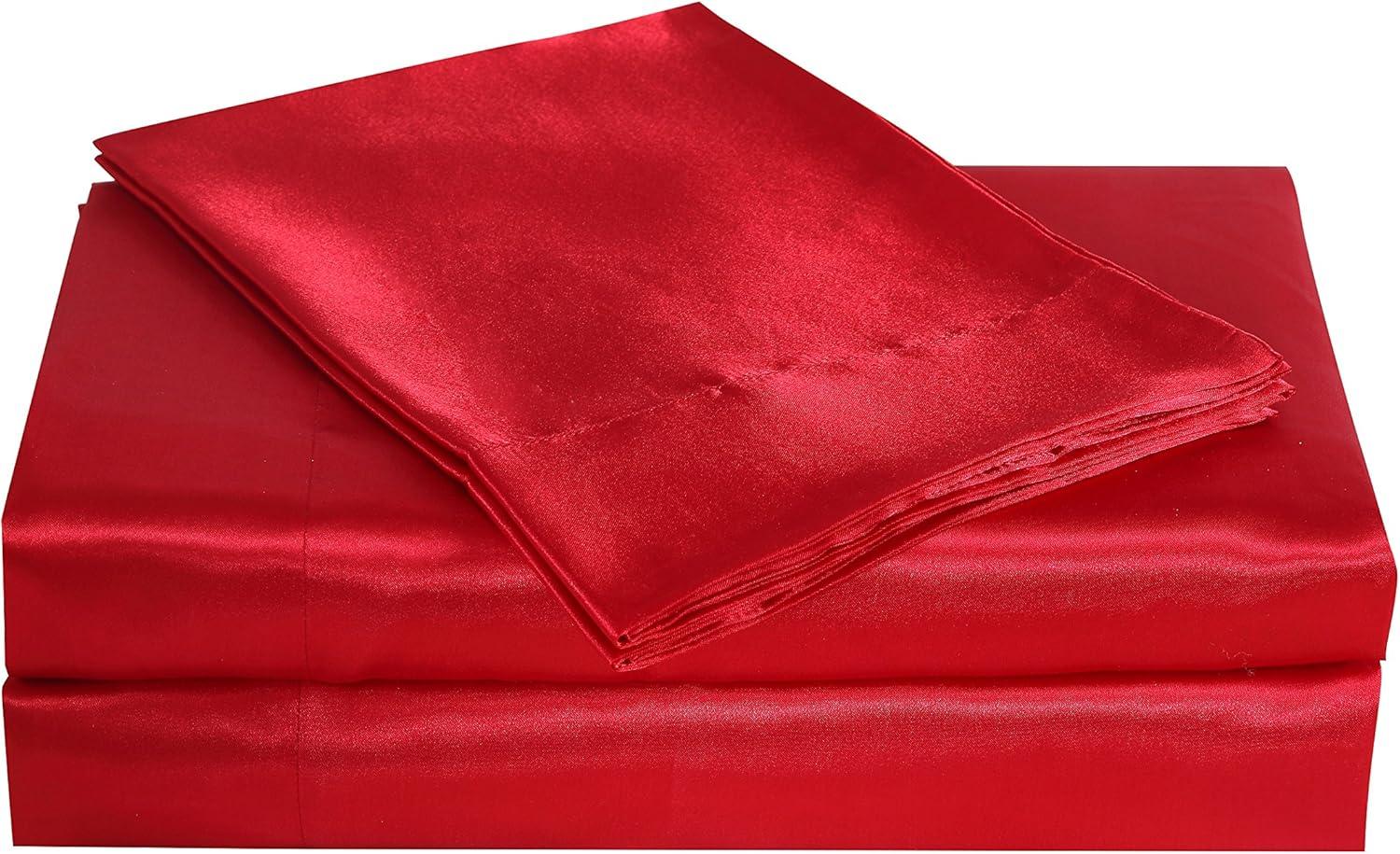 Full Red Satin Polyester Sheet Set