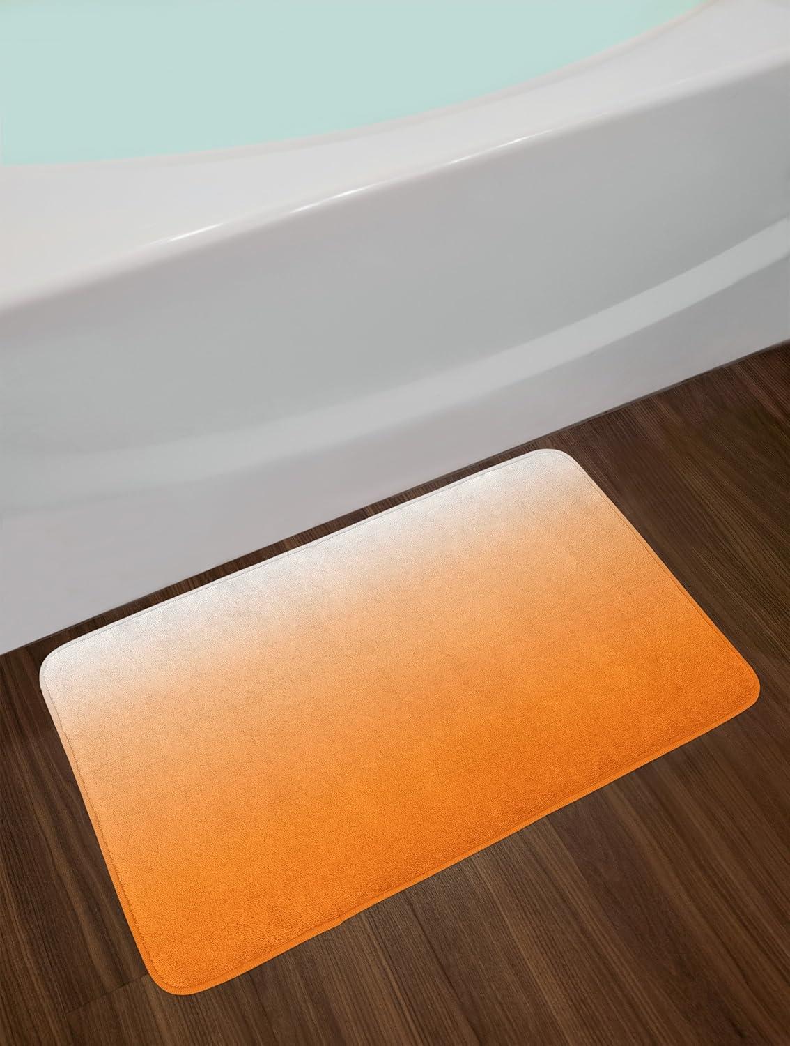 Ombre Bath Mat, Sunset Summer Inspired Orange Colored Modern Abstract Design Work of Art Print, Non-Slip Plush Mat Bathroom Kitchen Laundry Room Decor, 29.5 X 17.5 Inches, Orange White, Ambesonne