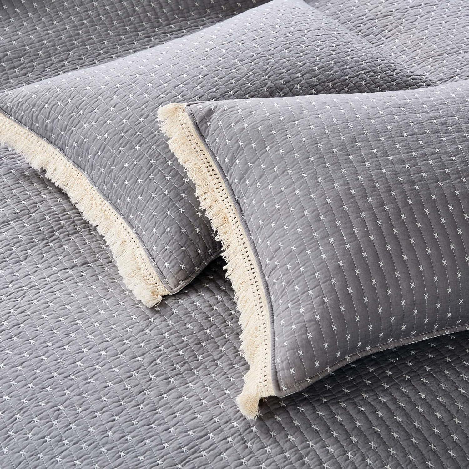 Grey and Cream Reversible Cotton Full Quilt Set