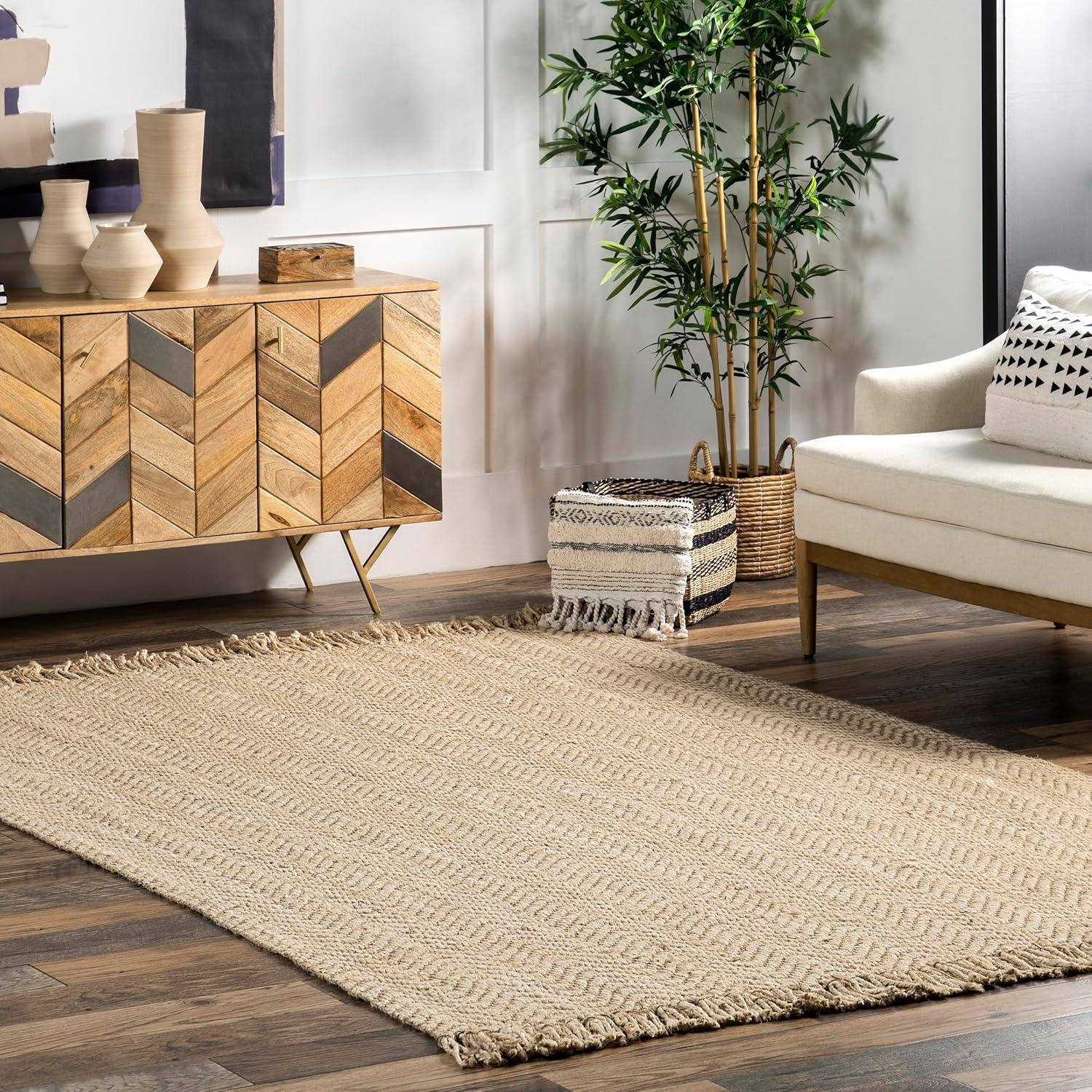 3'x5' Hand Woven Don Jute with Fringe Area Rug Brown - nuLOOM: Indoor Low Pile Rectangle, Stripe Pattern, Spot Clean