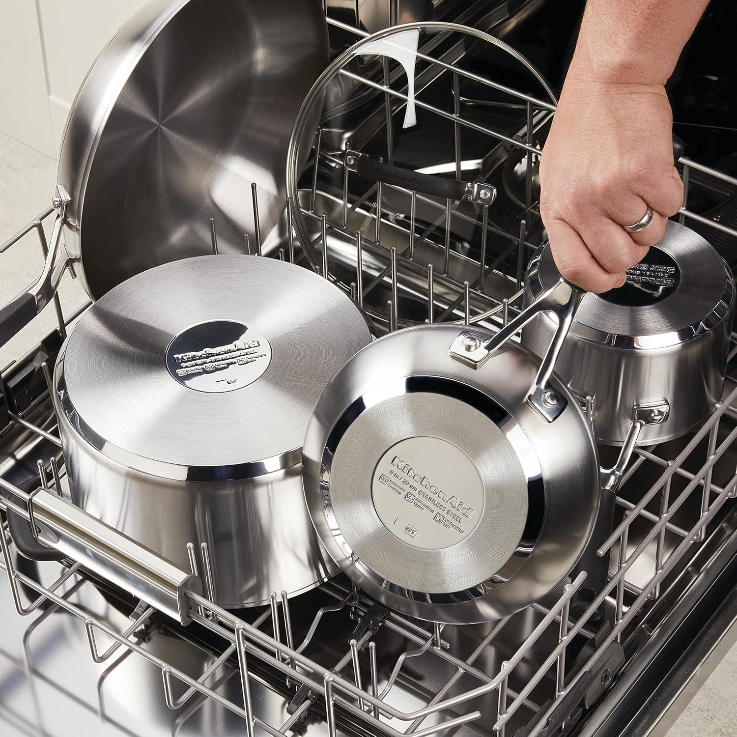 KitchenAid Stainless Steel Induction Saucepan with Pour Spouts, 1 Quart, Brushed Stainless Steel