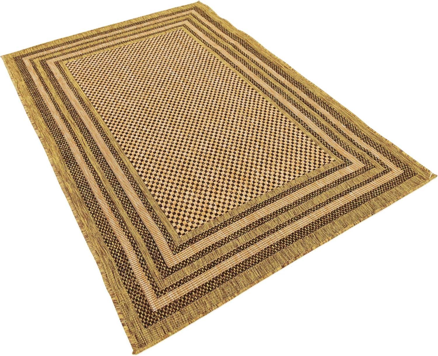 Multi-Border Brown Synthetic 4' x 6' Outdoor Area Rug