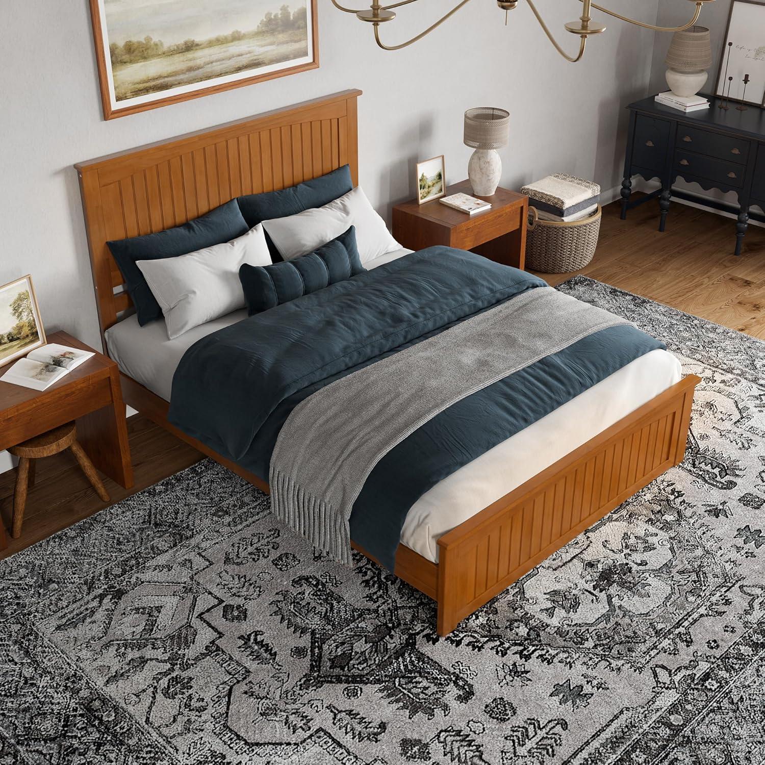AFI Naples Queen Solid Wood Low Profile Platform Bed with Matching Footboard, Light Toffee