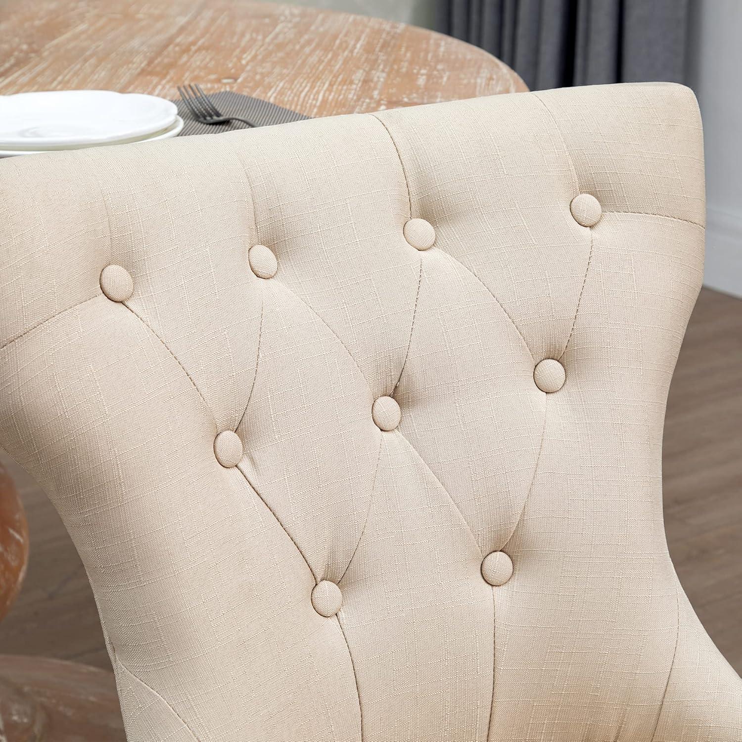 DAGONHIL Fabric Dining Chairs Set of 2, Tufted Dining Room Chairs,Upholstered Solid Wood Accent Chairs with Nail Heads and Buttons for Living Room, Beige