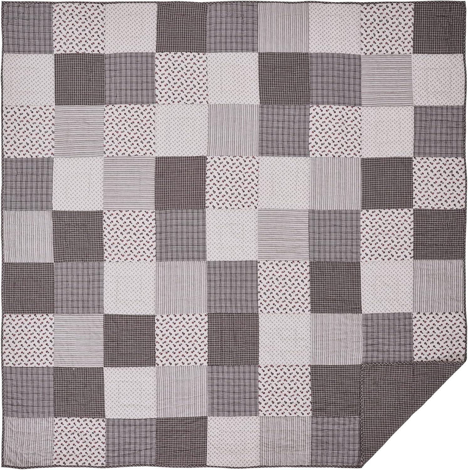 Florette Reversible Patchwork Queen Cotton Quilt Set in Brown