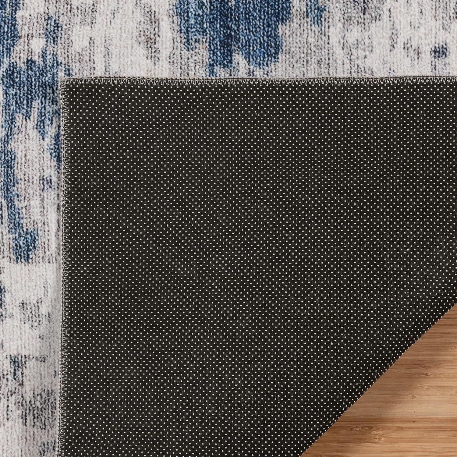Gertmenian Gertmenian Crystal Print Cenis Blue Ivory Cream Washable Flat Pile Modern Abstract Indoor Area Rug