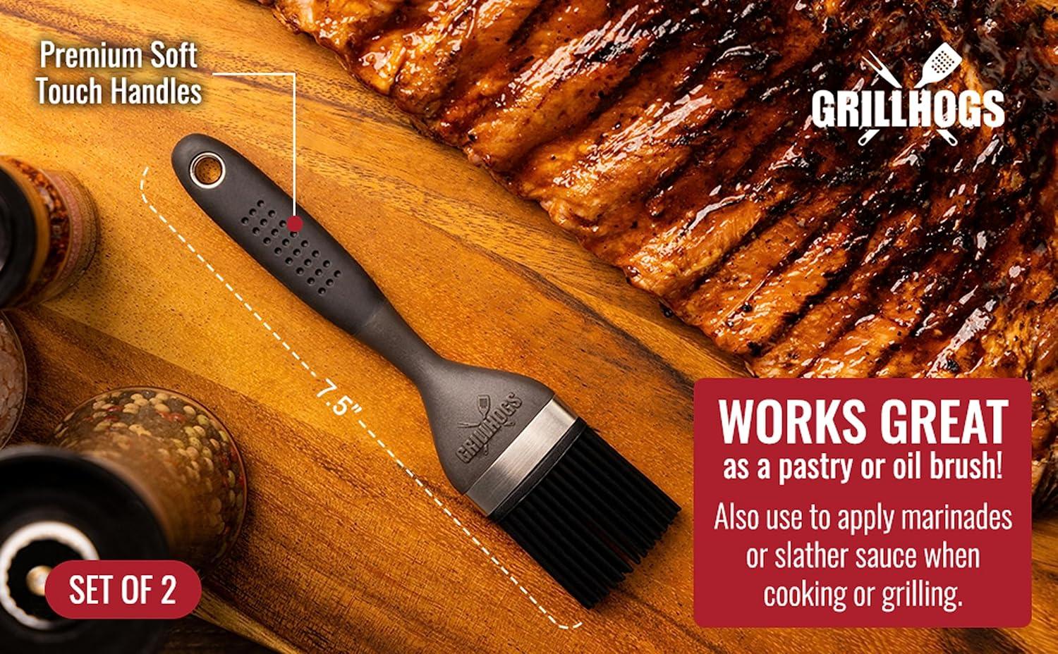 Kitchen Basting Brush, 18/0 Stainless Steel Set of 2 for Grilling & Cooking - 7.5 Inch Precision & 12 Inch Reach Grill Brushes with 480°F Heat Resistant Bristles - Silicone Brush, Pastry, BBQ Brush