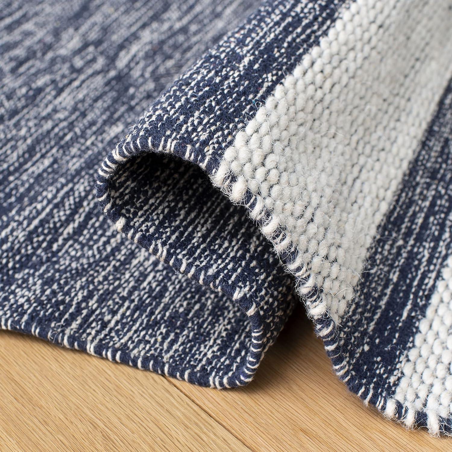 Striped Kilim STK514 Hand Woven Area Rug - Navy/Ivory - 3'x3' - Safavieh.