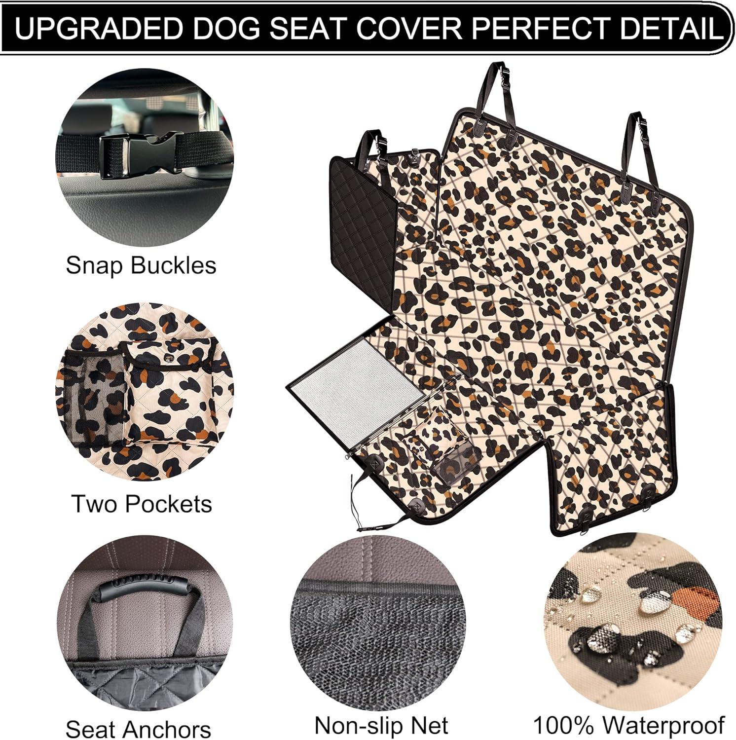 Dog Car Seat Cover with Storage Pockets Mesh Visual Window, Waterproof Nonslip , Heavy Duty Scratchproof Pet Dog Back Seat Cover Hammock for Cars Trucks and SUVs