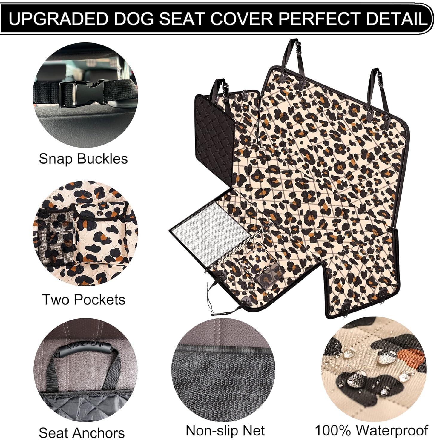 Dog Car Seat Cover with Storage Pockets Mesh Visual Window, Waterproof Nonslip , Heavy Duty Scratchproof Pet Dog Back Seat Cover Hammock for Cars Trucks and SUVs