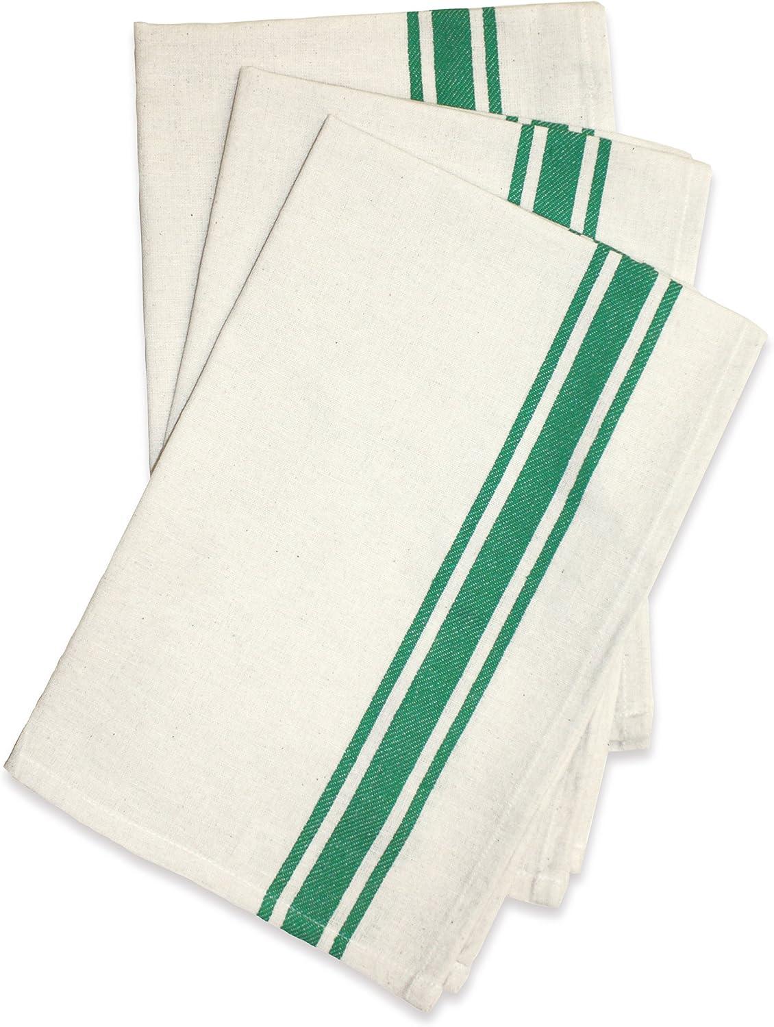 Forest Green Retro Stripe Cotton Kitchen Towels Set of 3