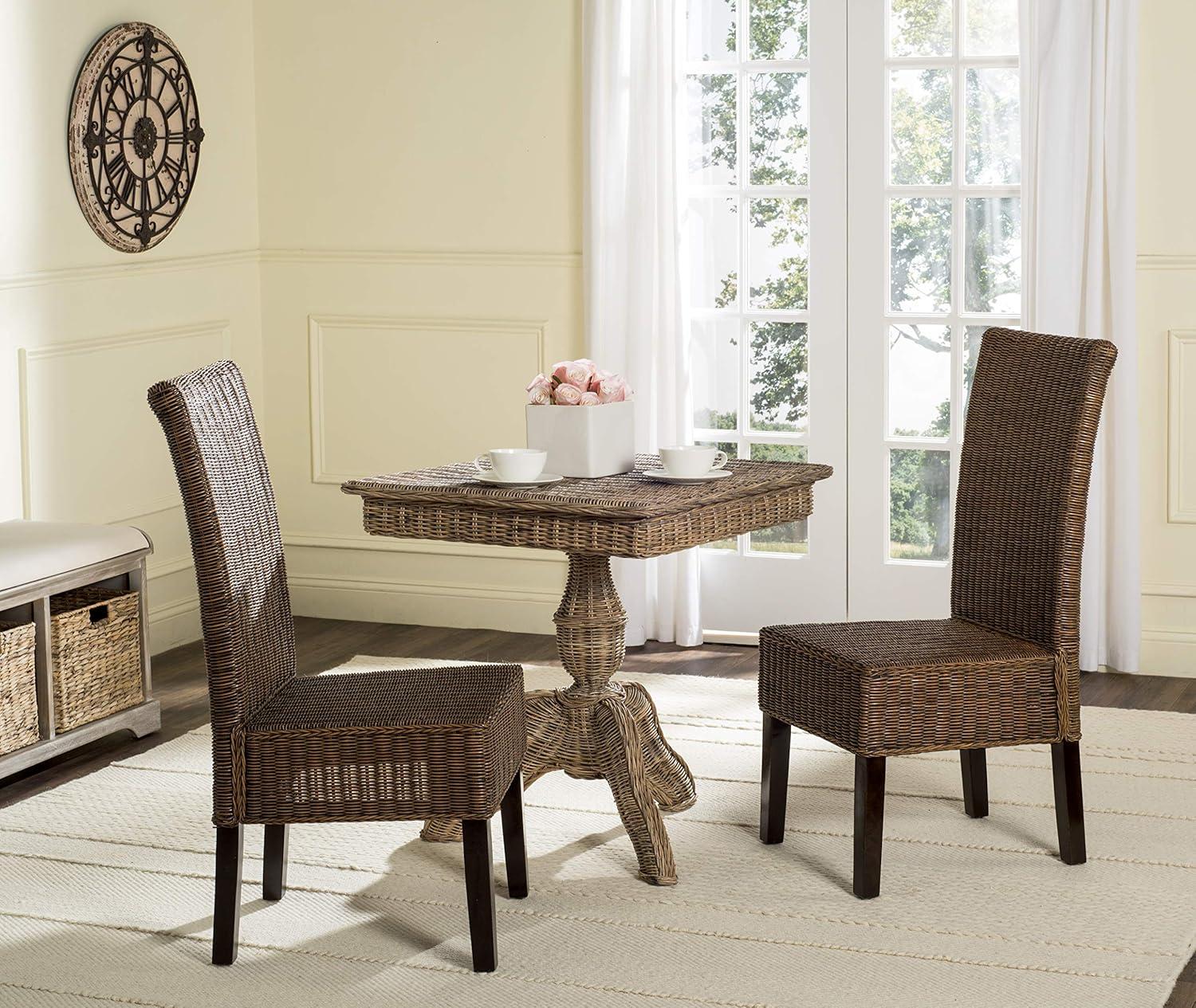 Arjun 18" H Wicker Dining Chair (Set of 2) - SEA8013 - Brown/Multi - Safavieh