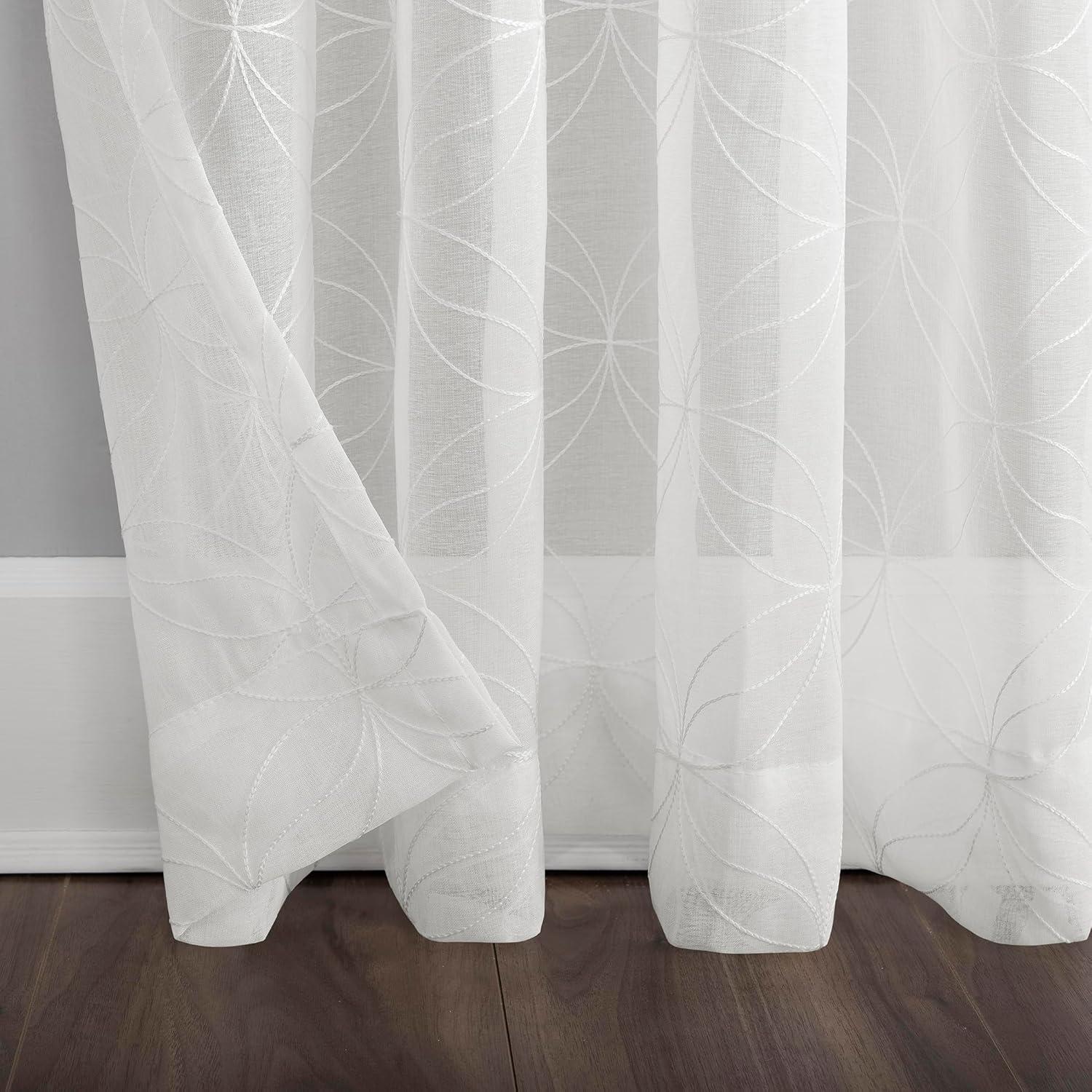63"x50" Tamaryn Embroidered Trellis Sheer Rod Pocket Curtain Panel Ivory - No. 918: Modern Off-White Polyester Drapery