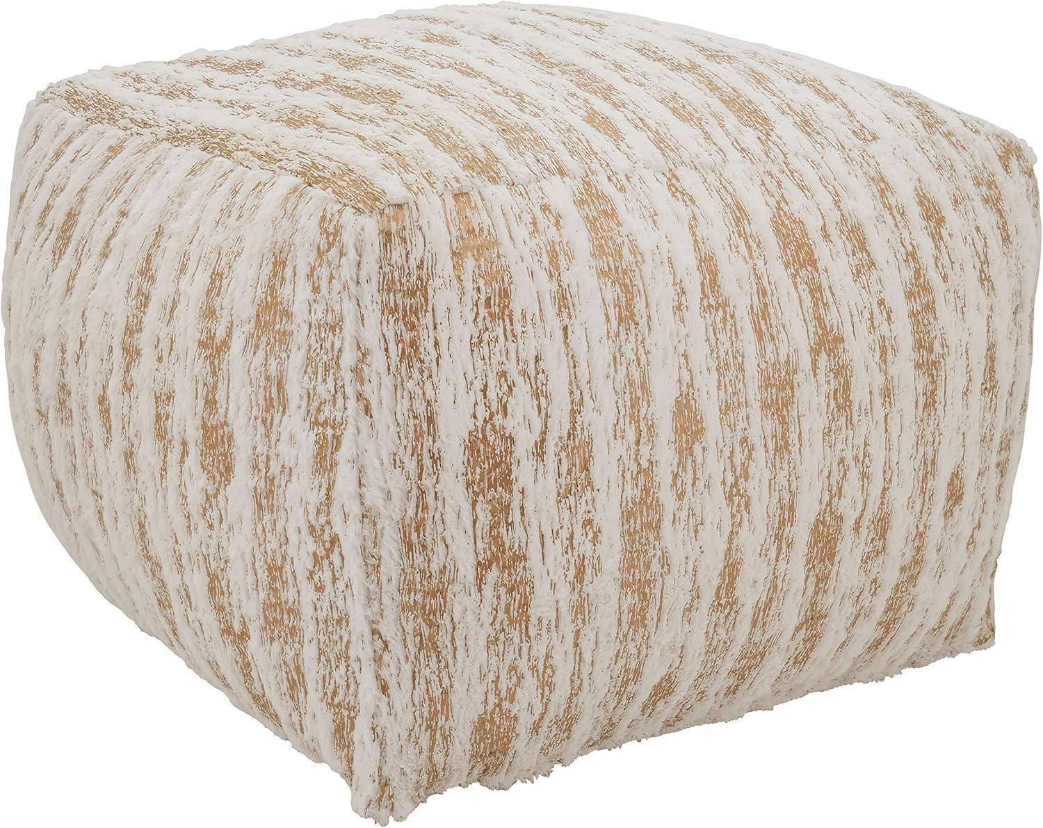 Saro Lifestyle Floor Pouf With Foil Print Faux Fur Design