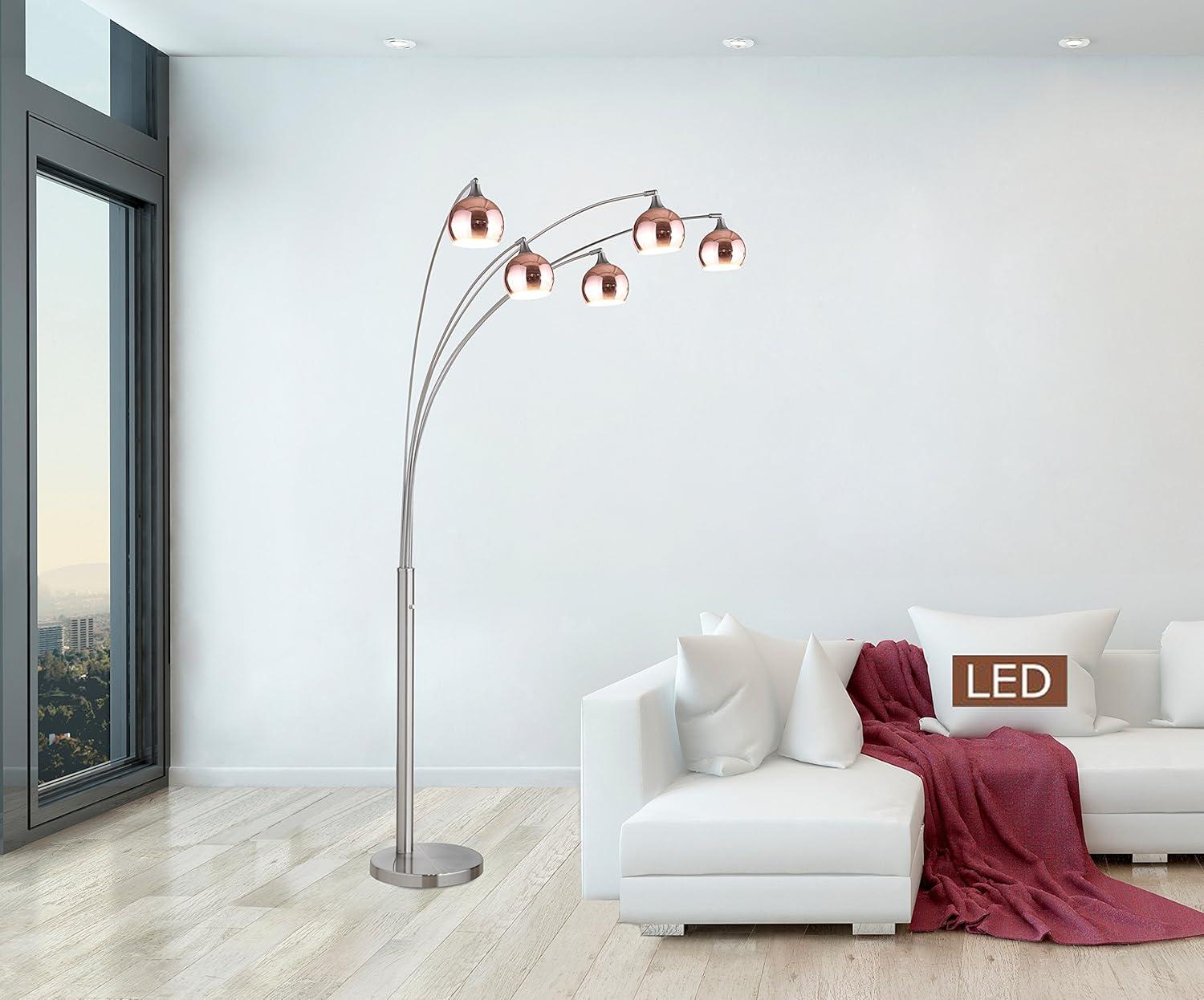 Sleek Modern Adjustable 86" Silver Arc Floor Lamp with Multi-Head