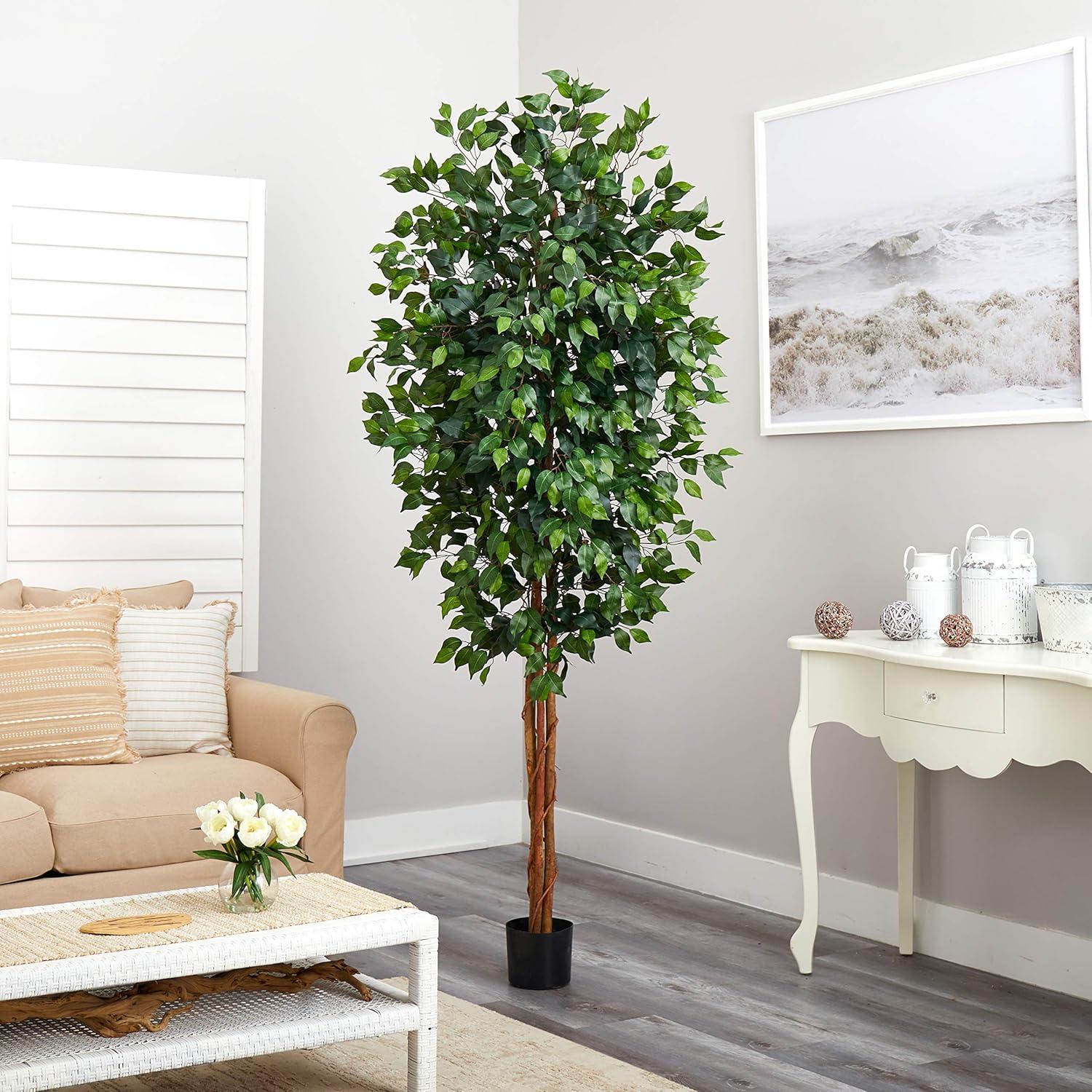 Eternal Verdant Silk Ficus Tree, 7ft Outdoor-Ready with Pot