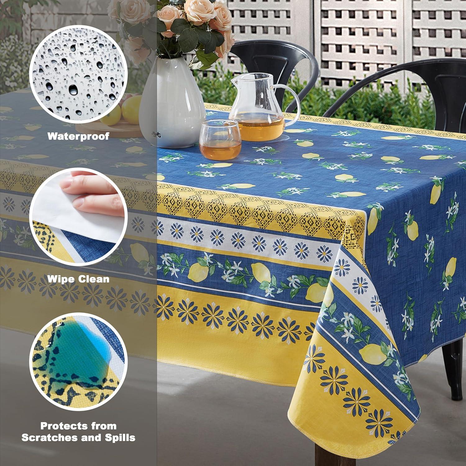 Home Bargains Plus French Country Lemon Grove 52 x 70 Inch Rectangle Vinyl Tablecloth with Flannel Backing
