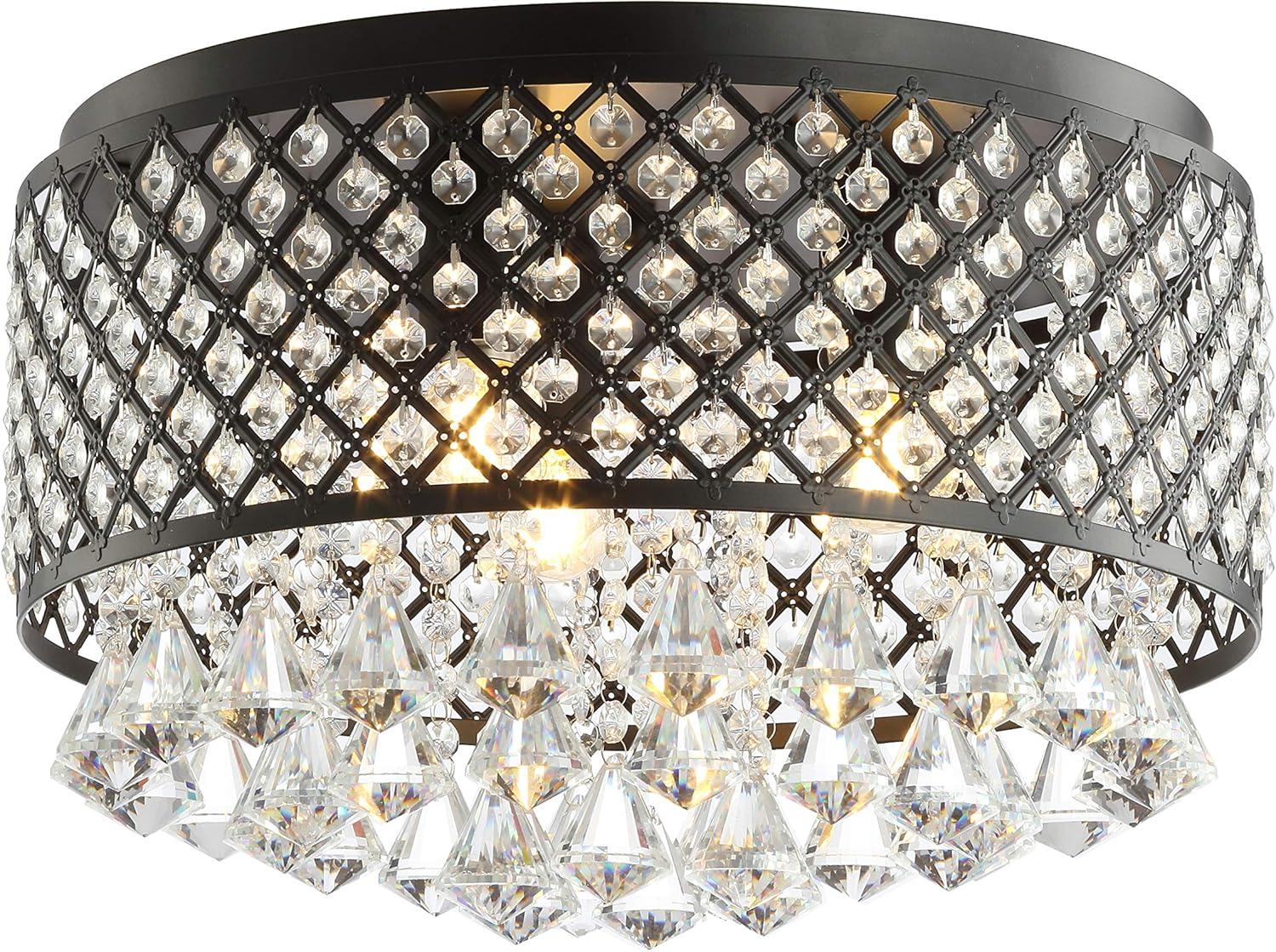 JONATHAN Y Evelyn 3-Light Crystal Drops/Metal LED Flush Mount