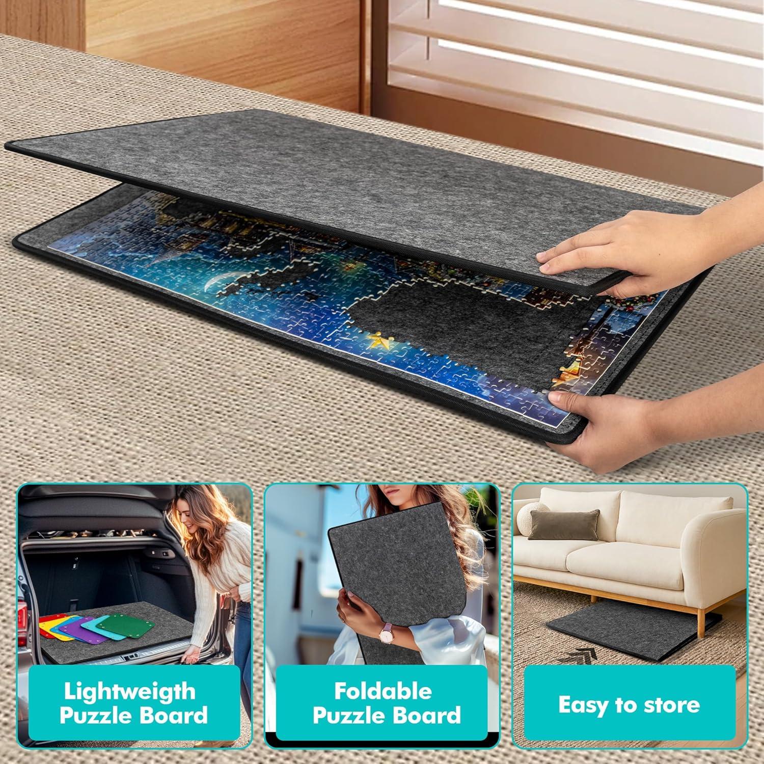 Becko US Jigsaw Puzzle Board Portable Puzzle Mat for Puzzles Storage Saver, Non-Slip Surface, Sturdy and Movable, Up to 1000 Pieces (Blue/Black)