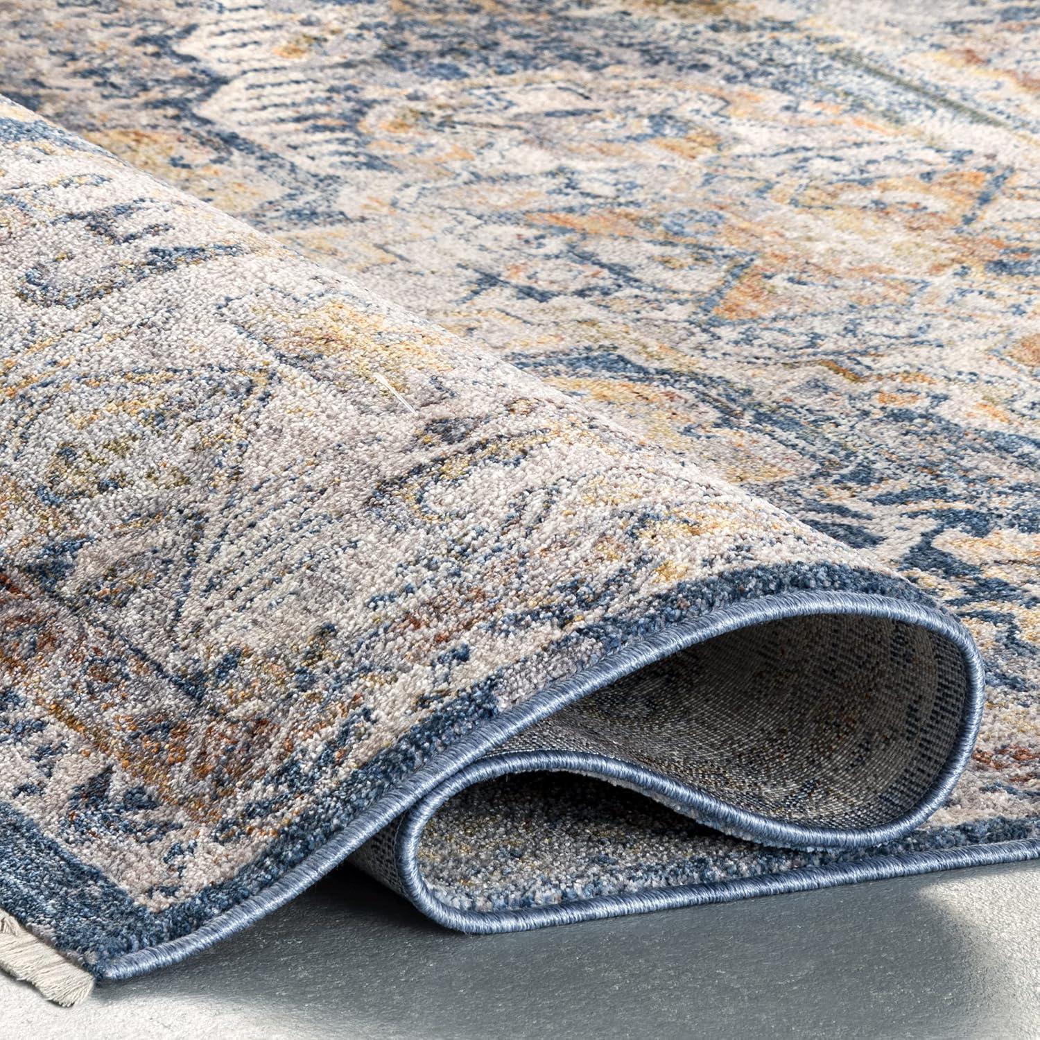 nuLOOM Hannah Distressed Traditional Medallion Fringe Area Rug