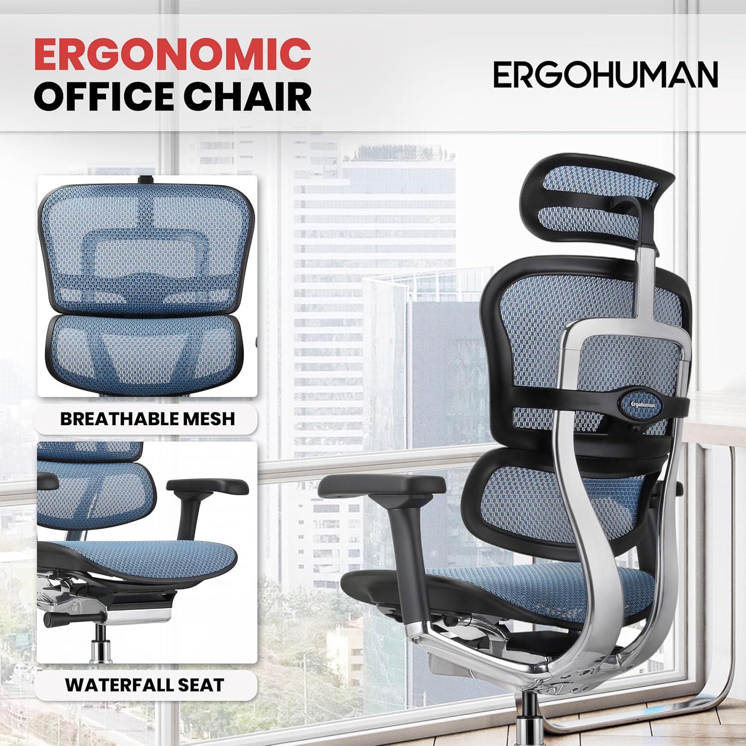 Blue High Back Mesh and Leather Executive Swivel Chair