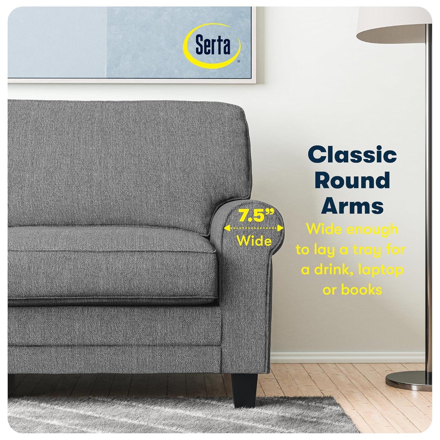 Serta Copenhagen 61" Rolled Arm Sofa, Easy Care Fabric, Soft Pillow Back, Pocket Coil Seat Cushions