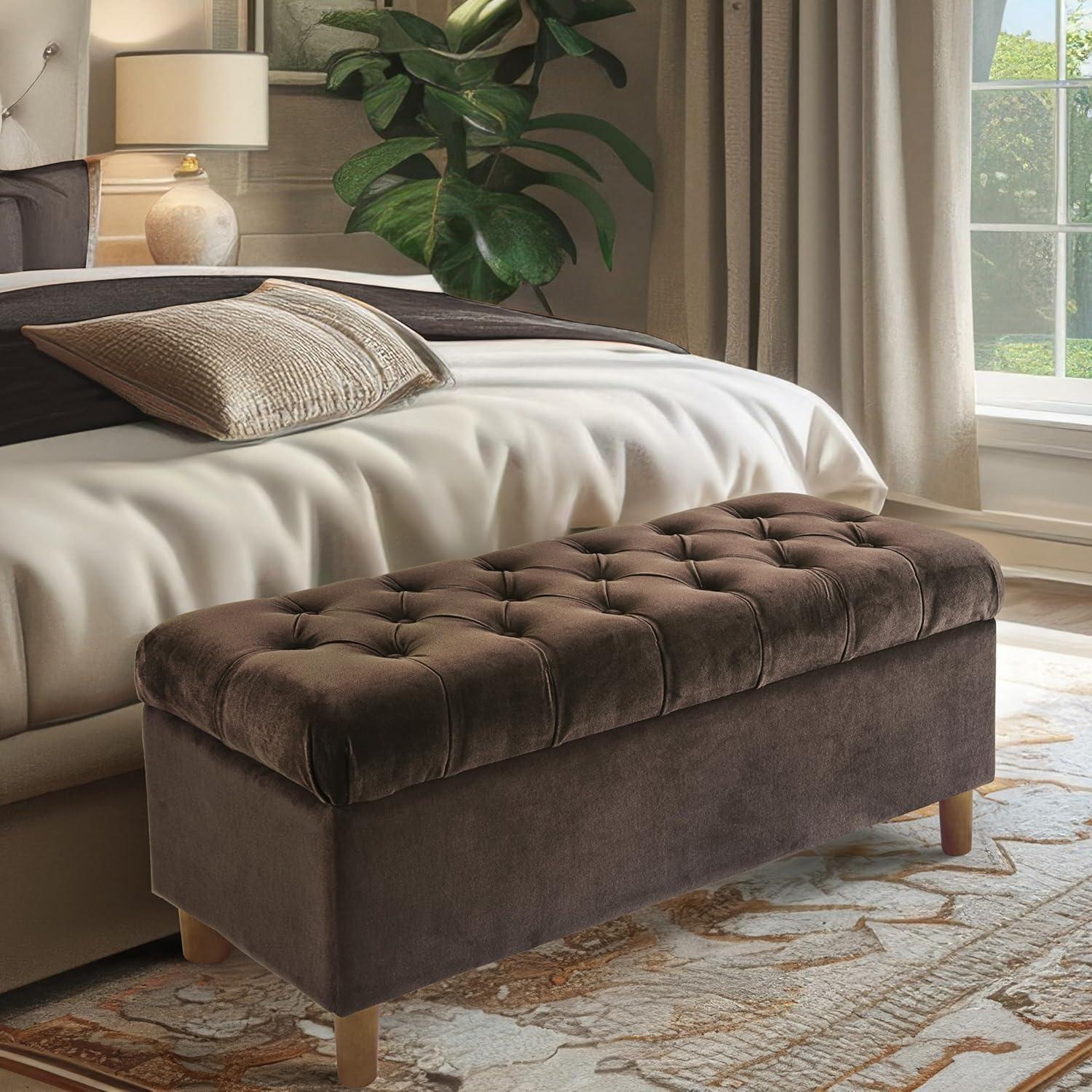 HomePop Velvet Upholstered Storage Bench