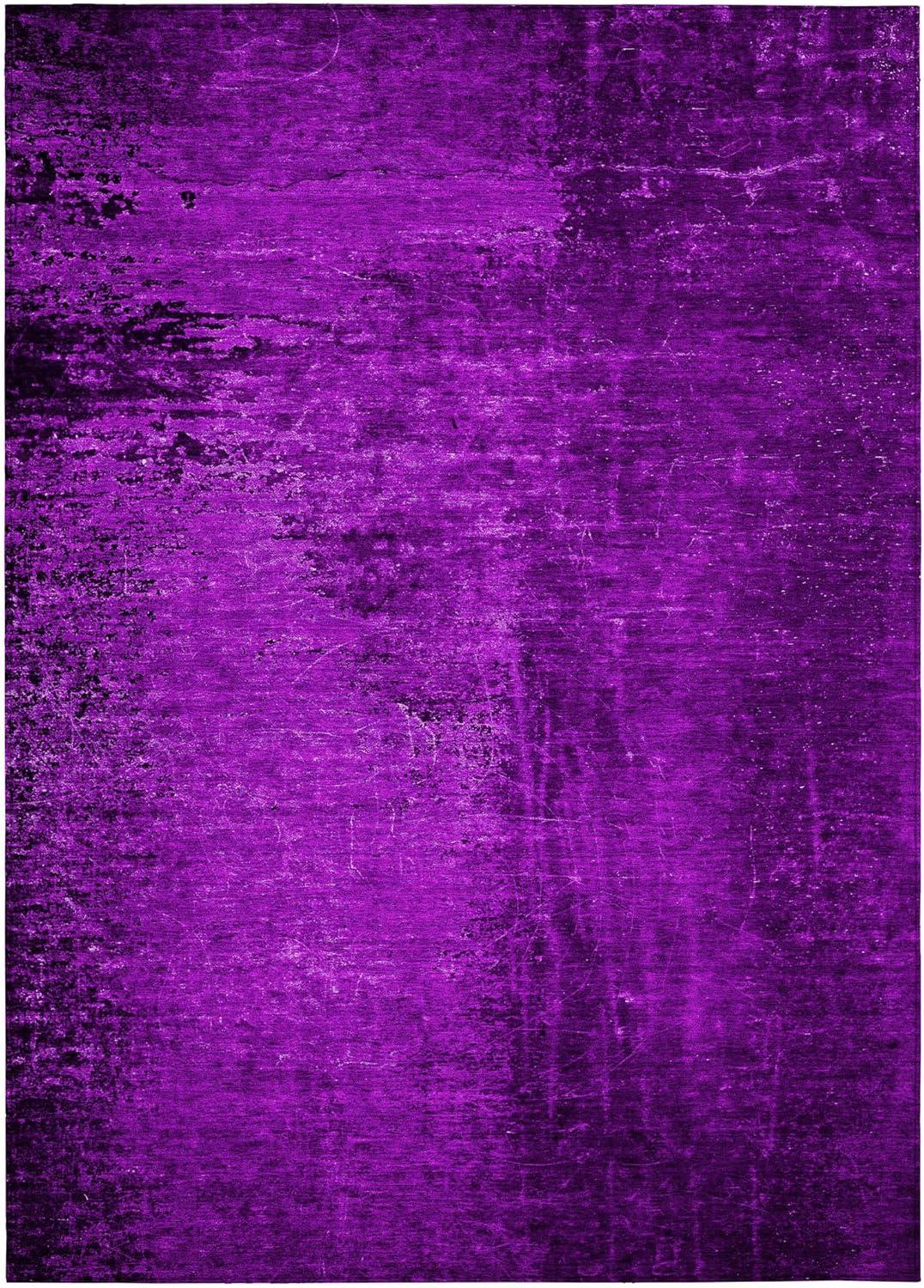 Purple Rectangular Synthetic Flat Woven Washable Rug 5' x 7'