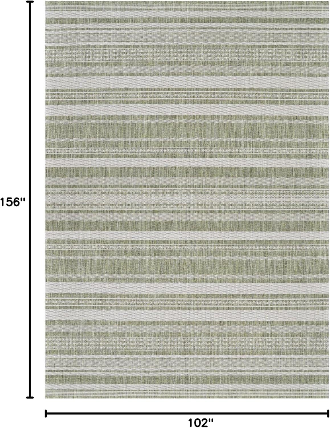 Ivory Sage Leaf Stripe 8'6" x 13' Synthetic Flatwoven Area Rug