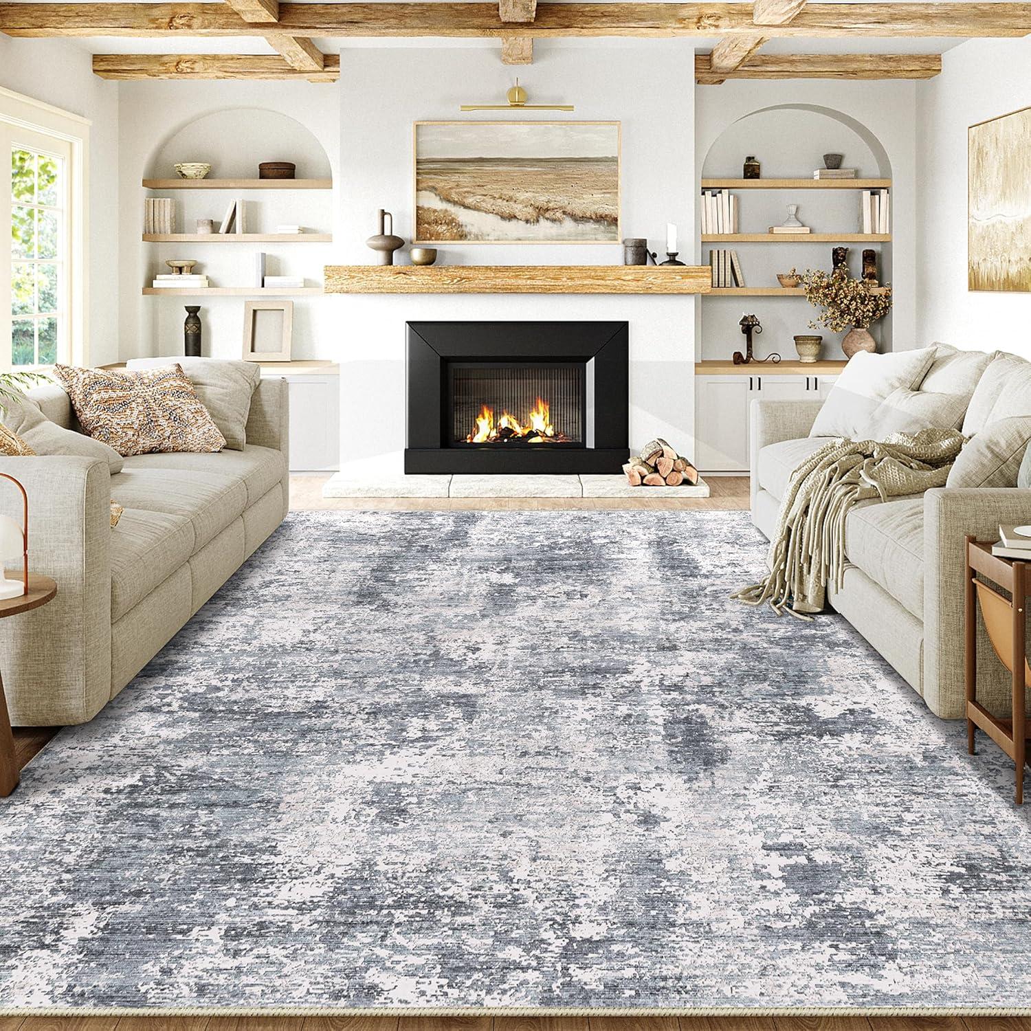 Garvee 5'x7' Modern Blue Abstract Area Rug Machine Washable Contemporary Rug Soft Foldable Thin Accent Rug Anti-Slip Non-Shedding Floor Carpet