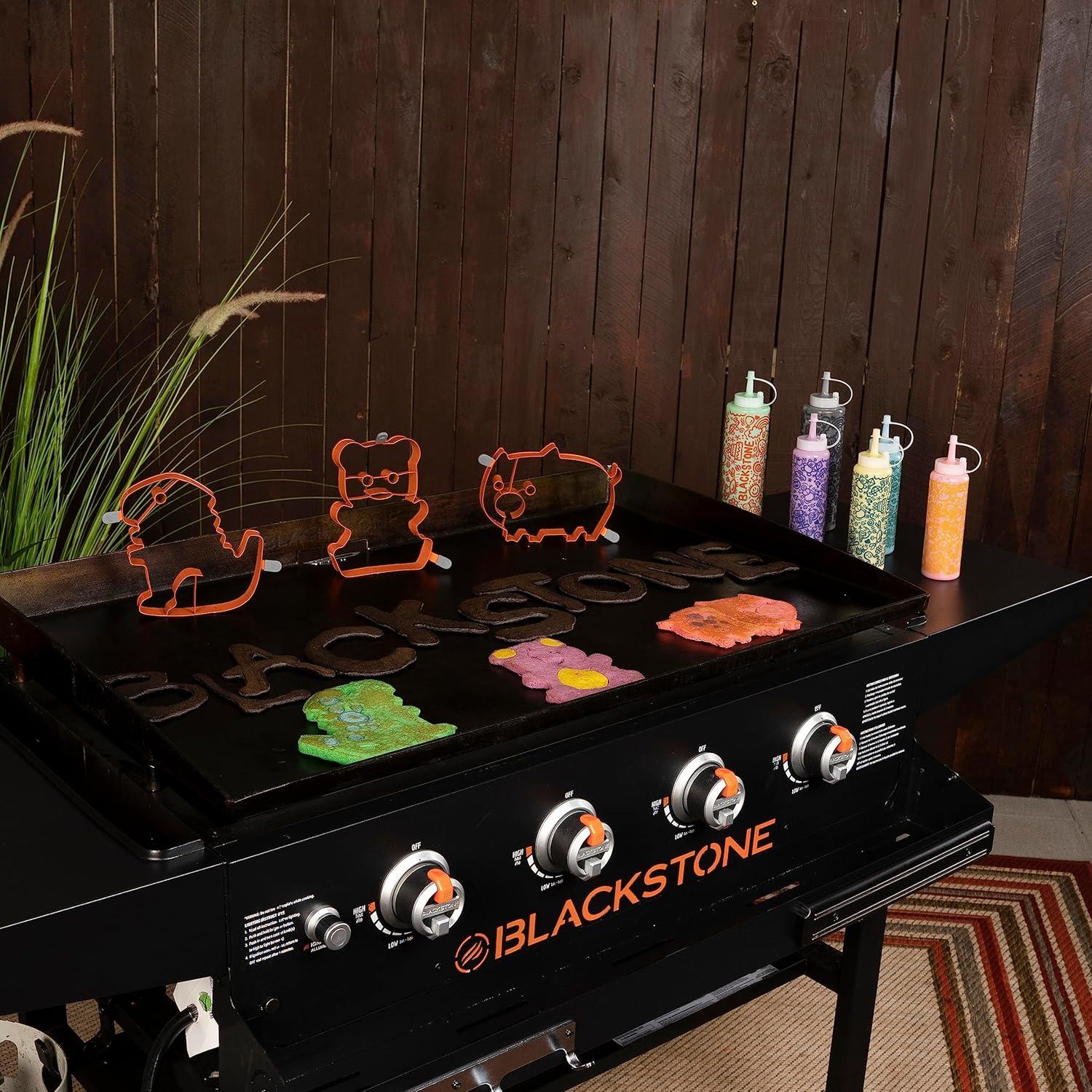 Blackstone 5251 9 Piece Pancake Art Kit Four 8 Oz Squeeze Bottles, Two 16 Oz Squeeze Bottles, 3 Animal Shaped Pancake Molds (Dinosaur, Bear and Pig) - Cooking Accessory Shapers for Kids and Adults