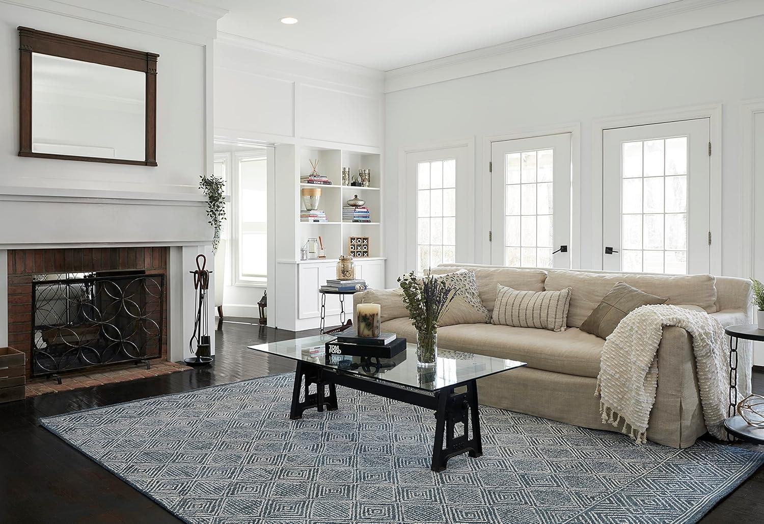 Momeni Mallorca Hand Hooked Wool Geometric Denim Area Rug 9' X 12'