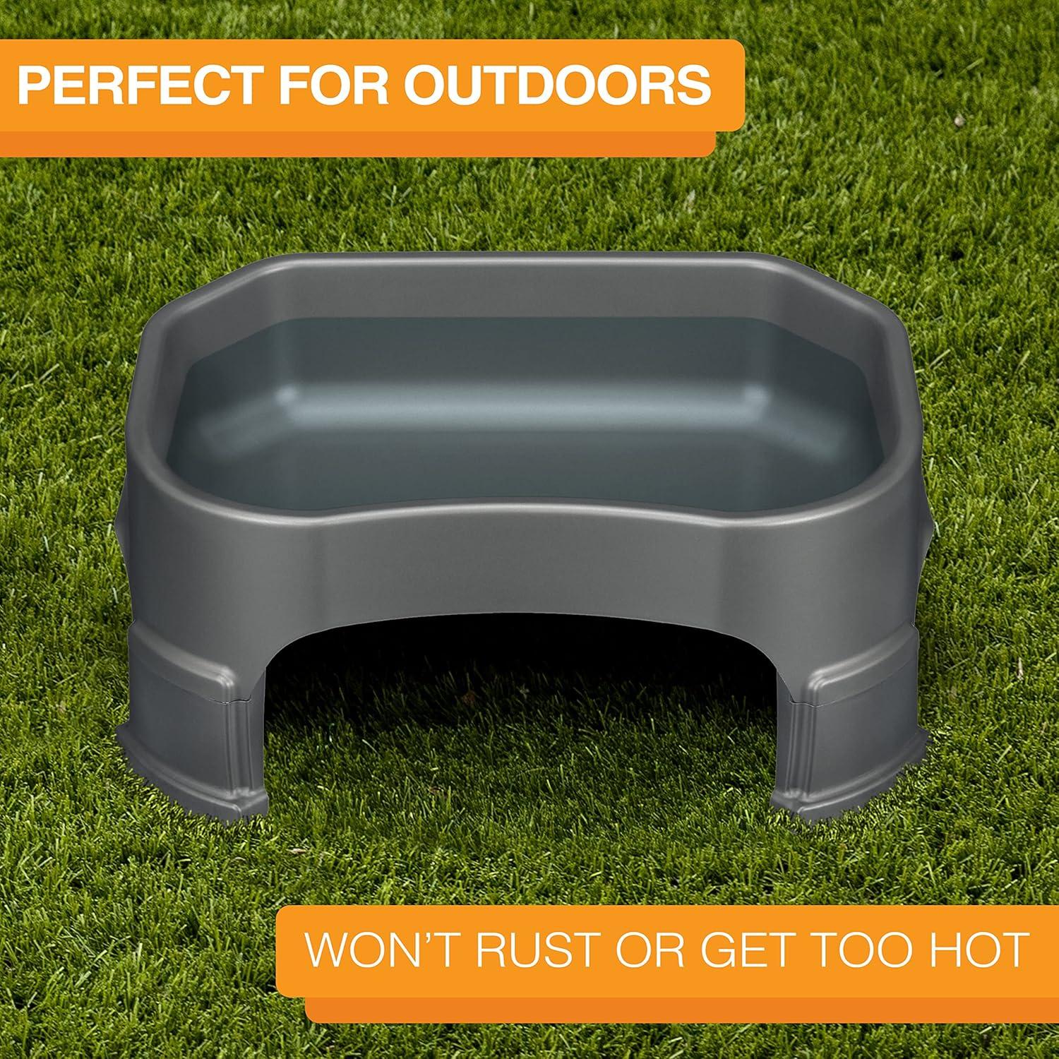 Neater Pets Big Bowl with Leg Extensions for Dogs - Raised for Feeding Comfort - Extra Large Plastic Trough Style Food or Water Bowl for Use Indoors or Outdoors, Gunmetal, 1.25 Gallon (160 Oz.)