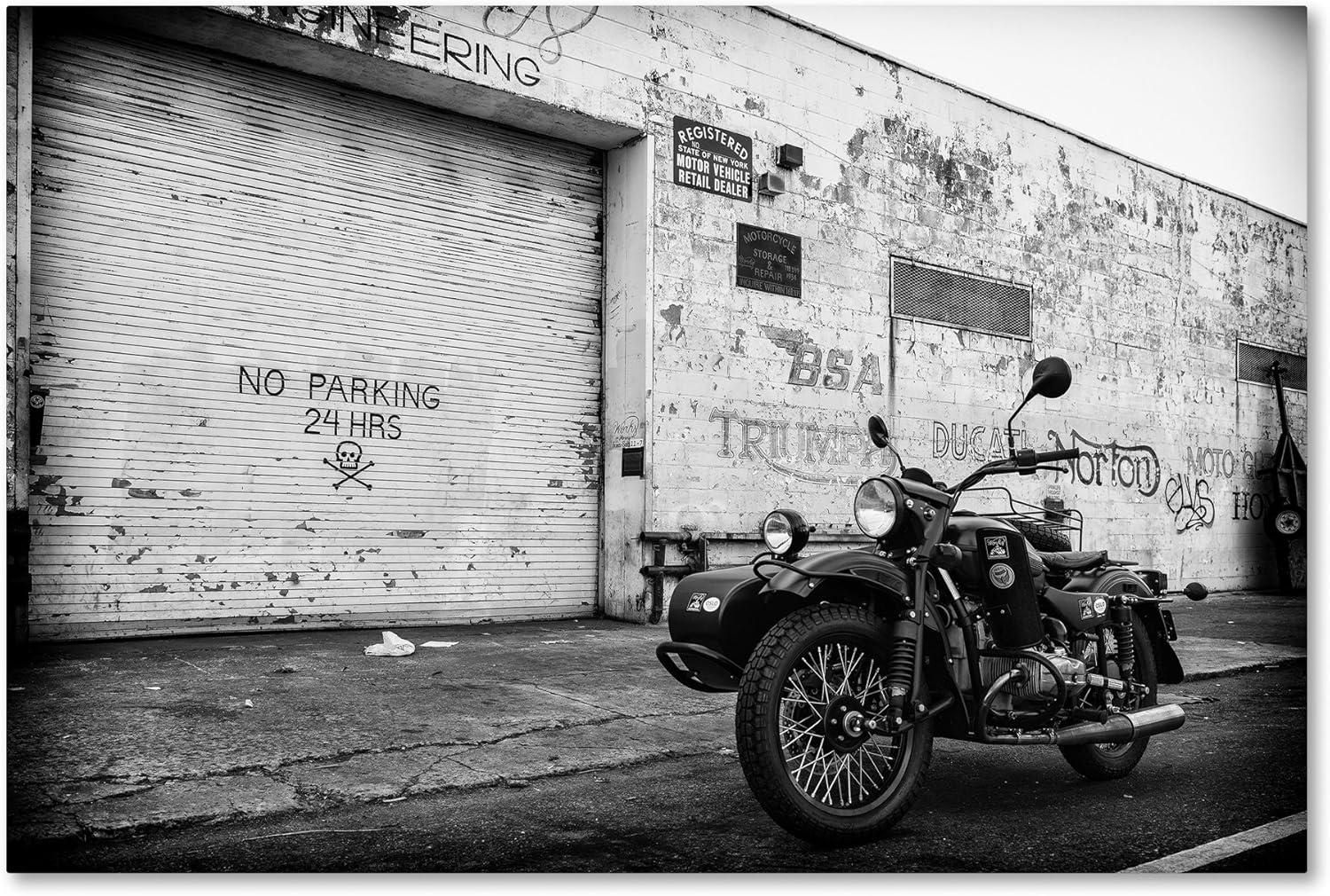 Black and White Motorcycle Landscape Canvas Art