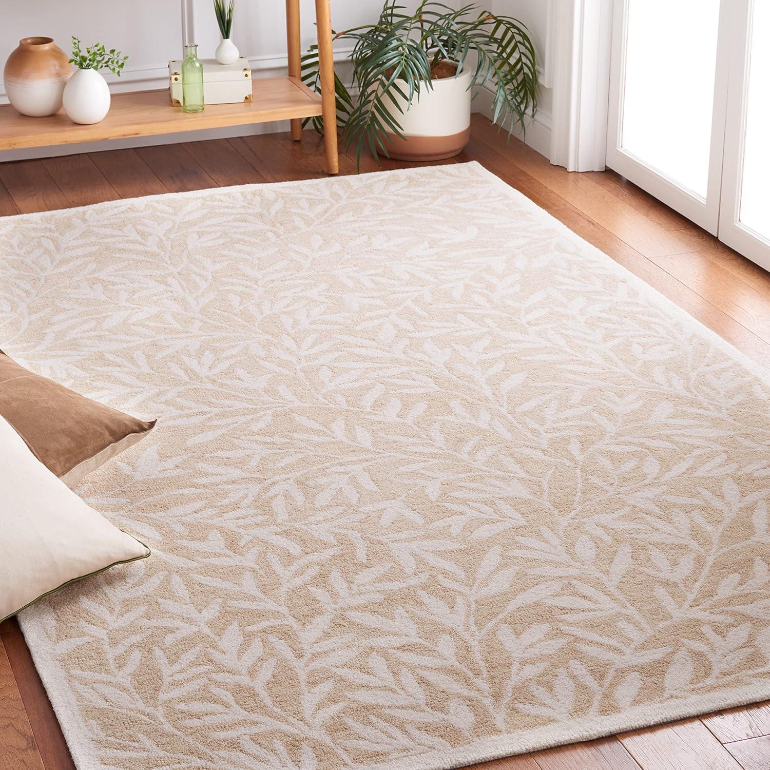 Beige and Ivory Floral Hand-Tufted Wool Area Rug, 3' x 5'