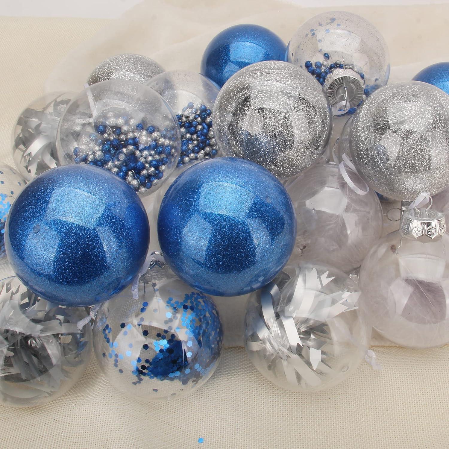 JOYFY 24Pcs 3.15'' Clear Plastic Christmas Ball Ornament Xmas Tree Delicate Decorations