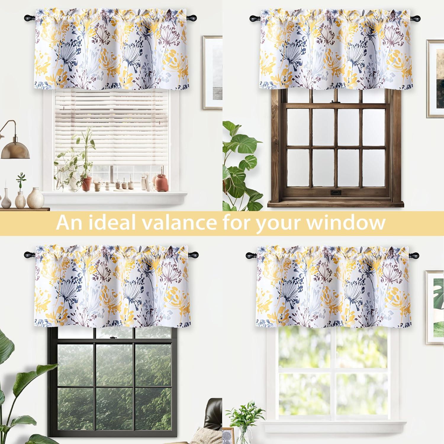 Acacia Floral Yellow and White Blackout Rod Pocket Valance