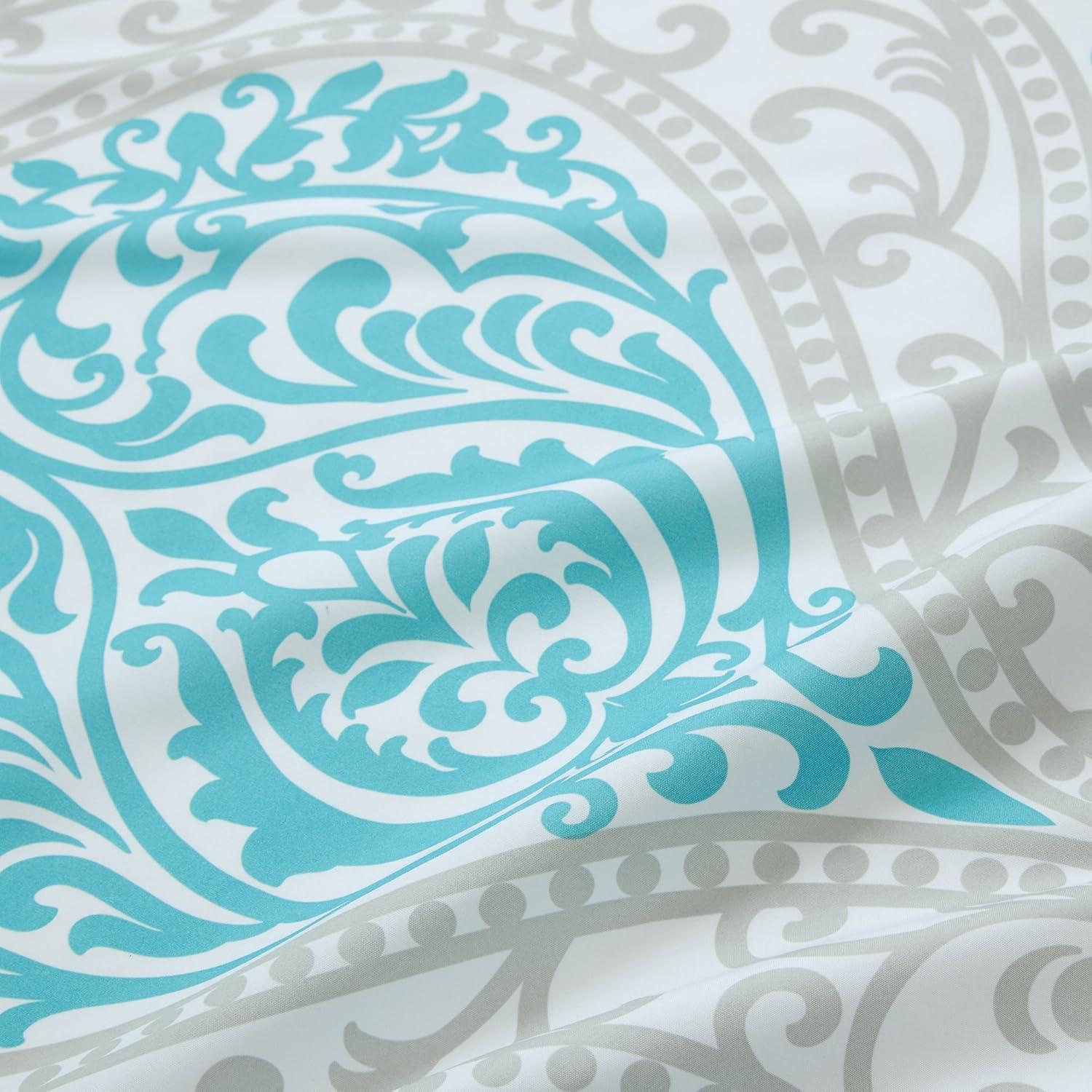 Comfort Spaces Coco Microfiber Teal/Gray Printed Damask Shower Curtain, 72"x72"